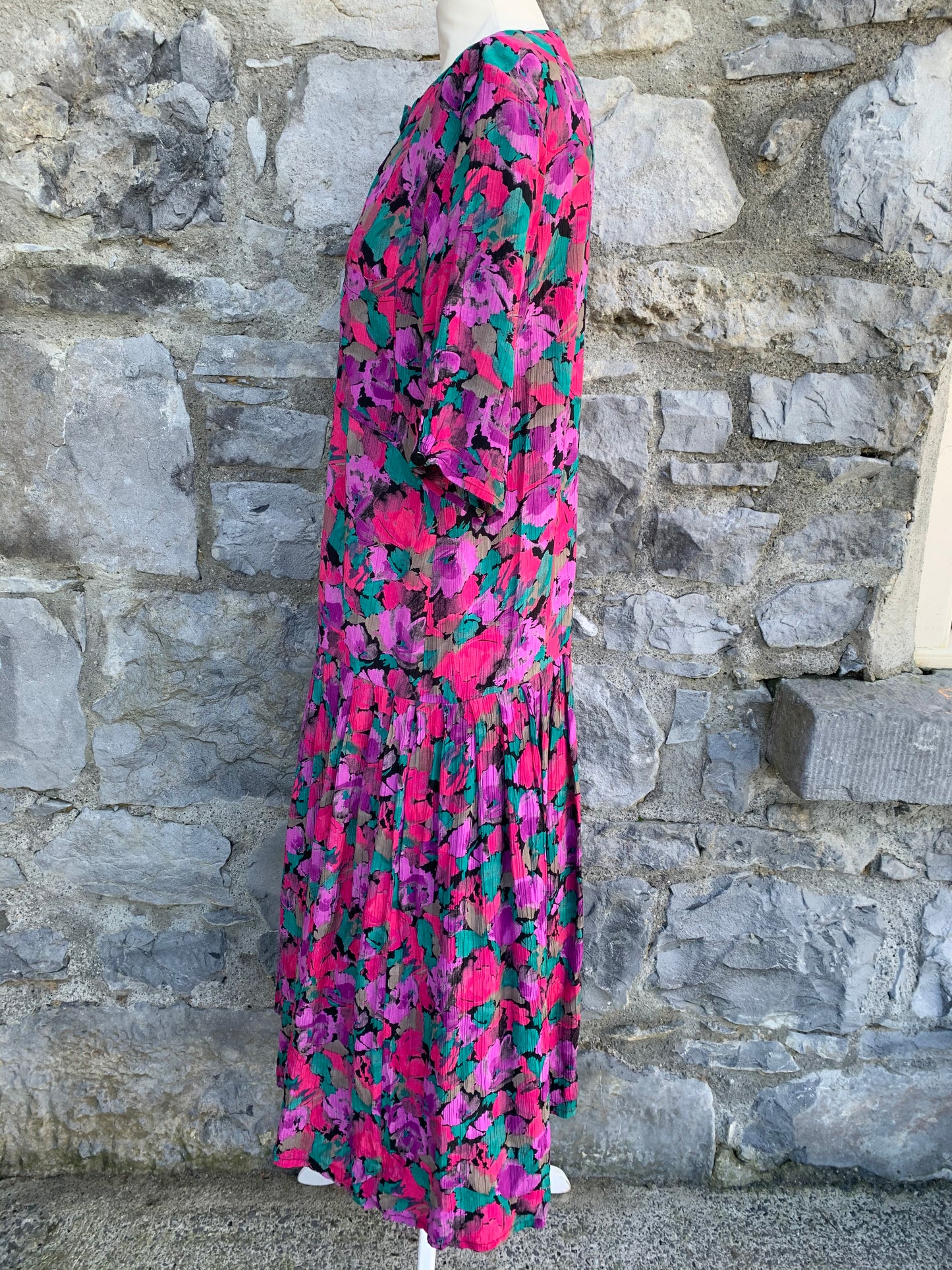 House of Fraser 80s pink floral midi dress uk 12-14
