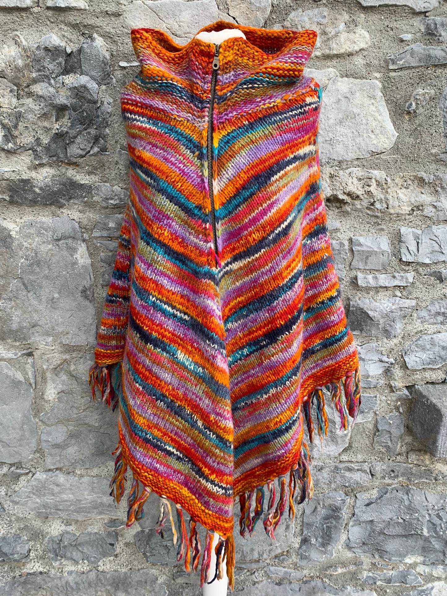 Rainbow woolly poncho uk 10-16