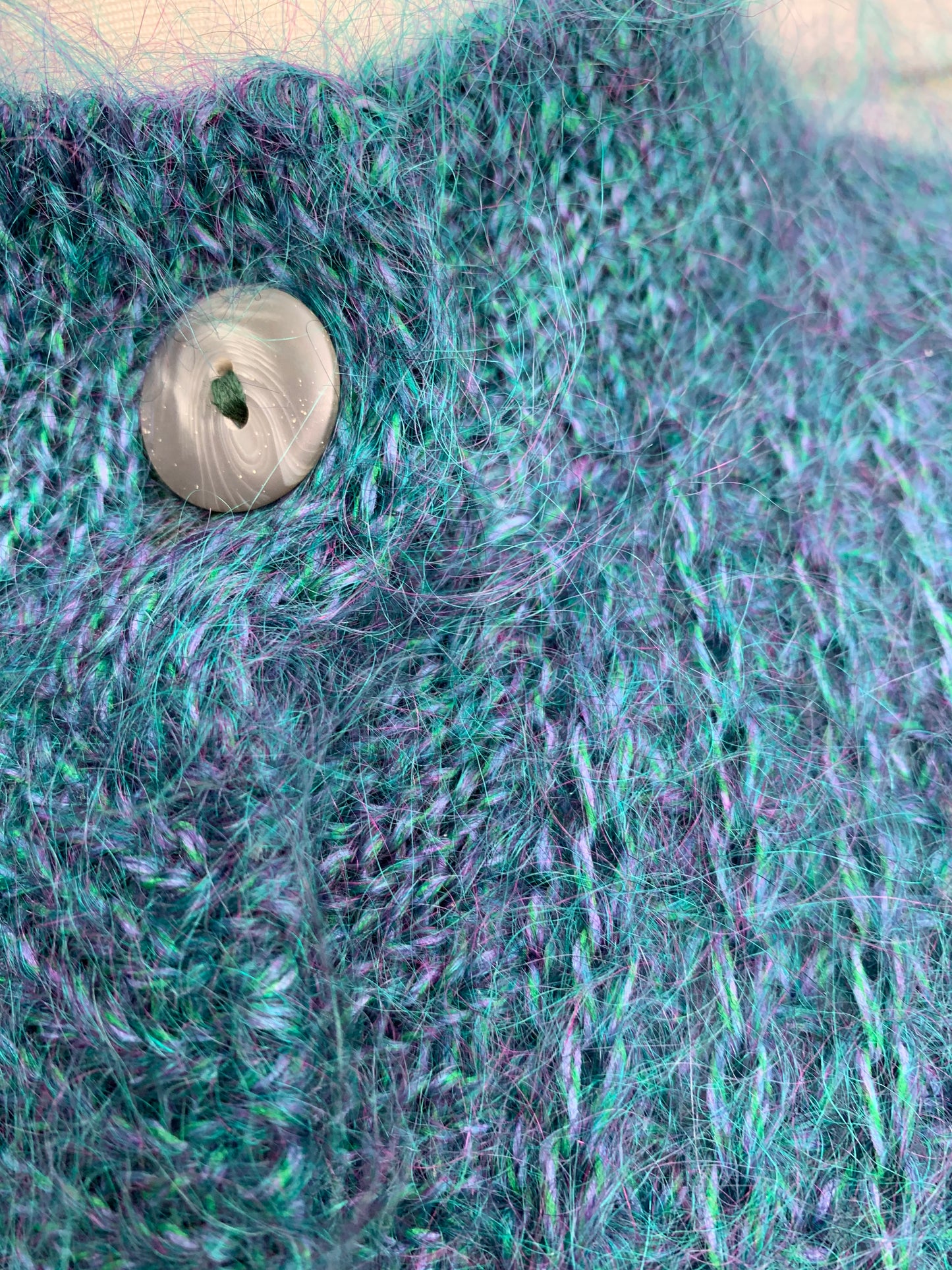Fluffy melange teal cardigan uk 14