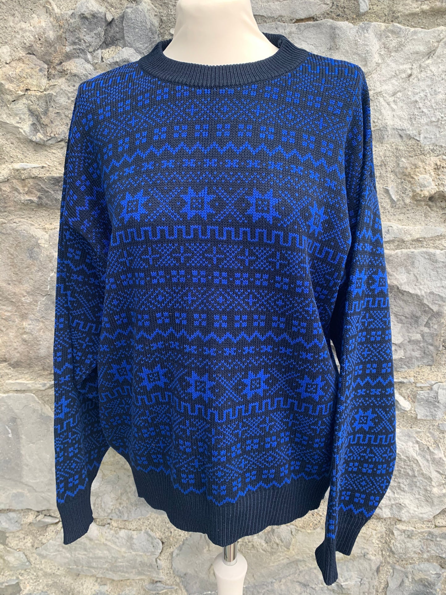 80s blue geometric jumper Medium
