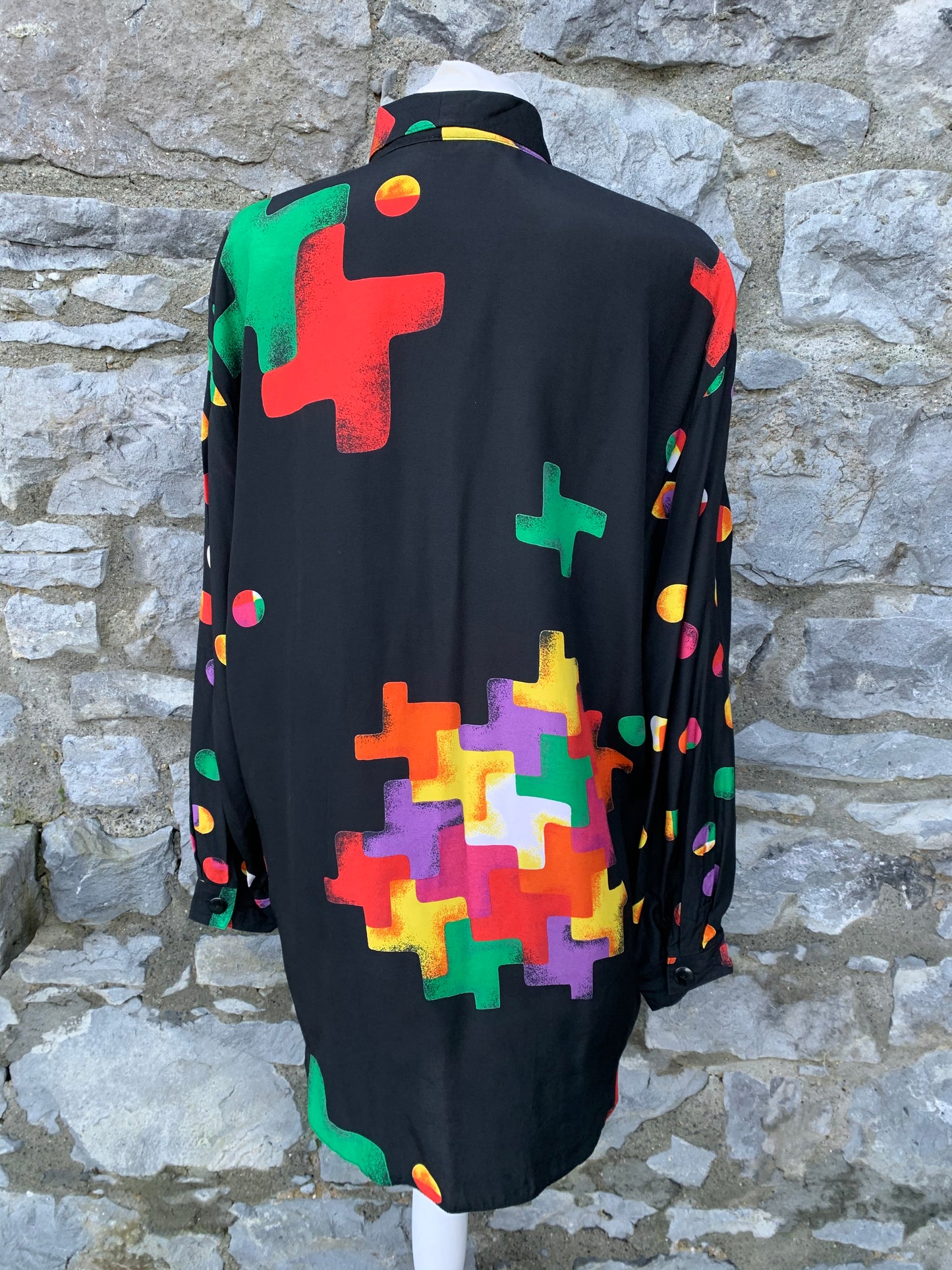 Black shirt with colourful dots uk 14