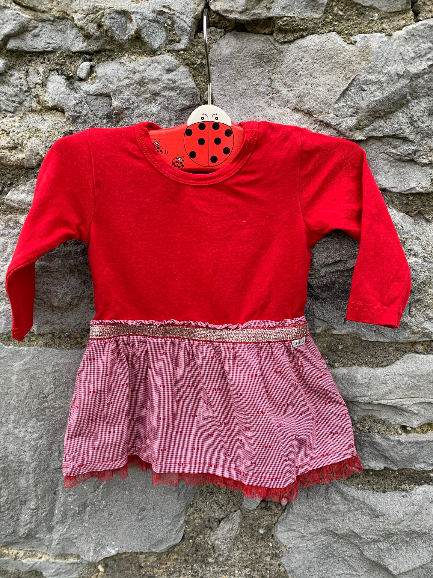 Red dress with check 4-6m (62-68cm)