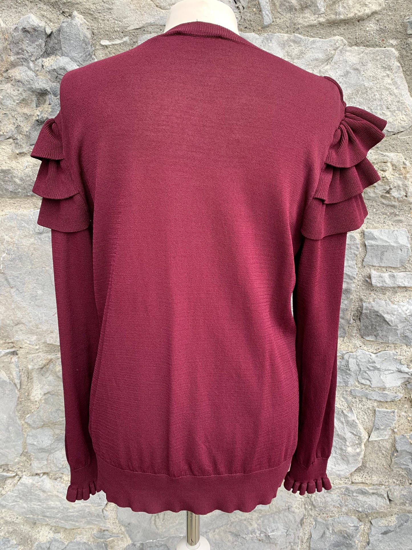 Maroon ruffled top uk 14