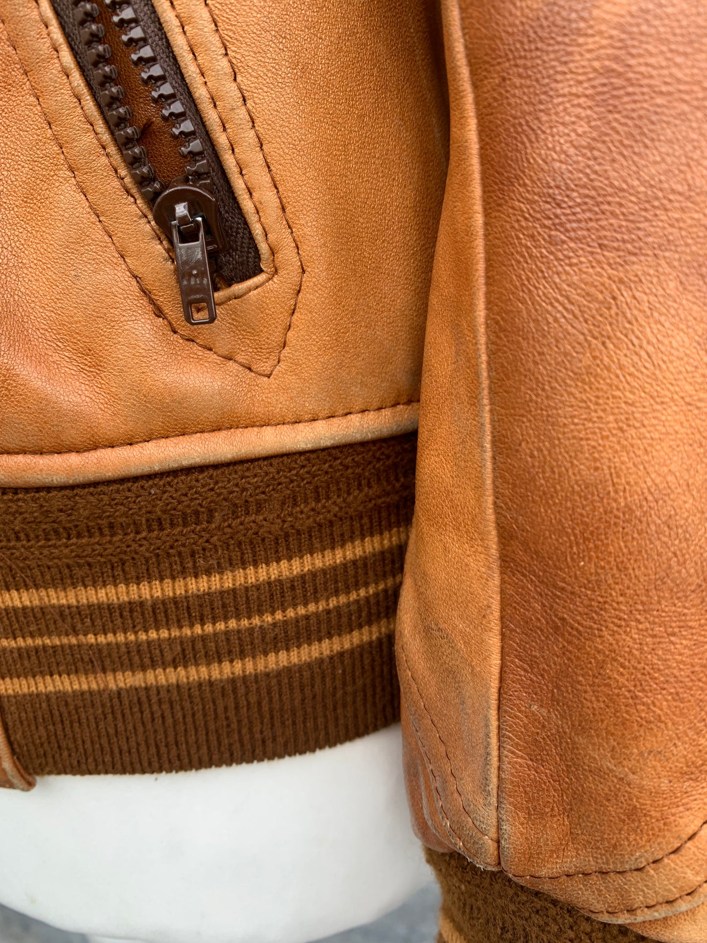 F.G 80s brown leather jacket uk 10