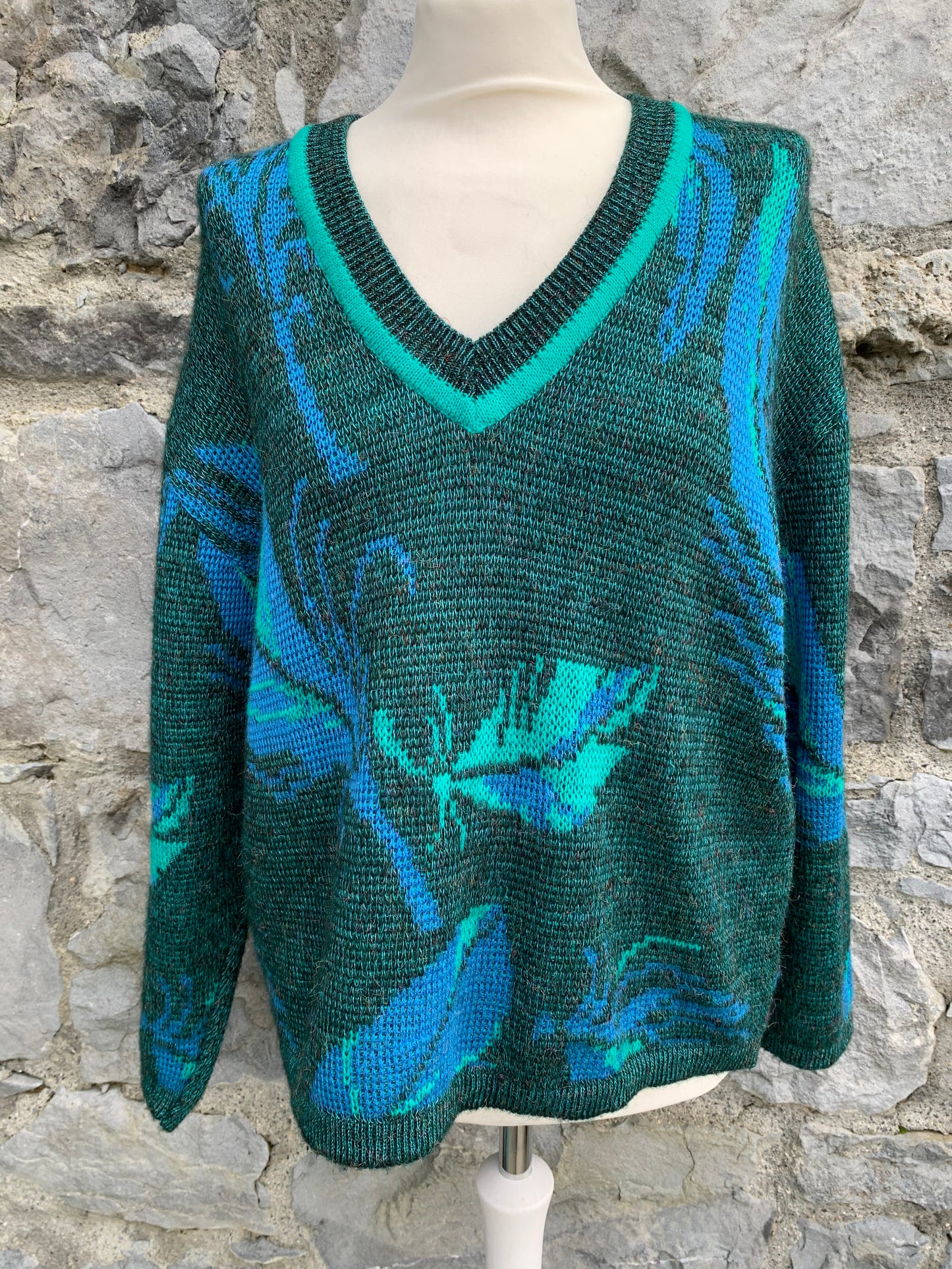 90s green&teal jumper Medium