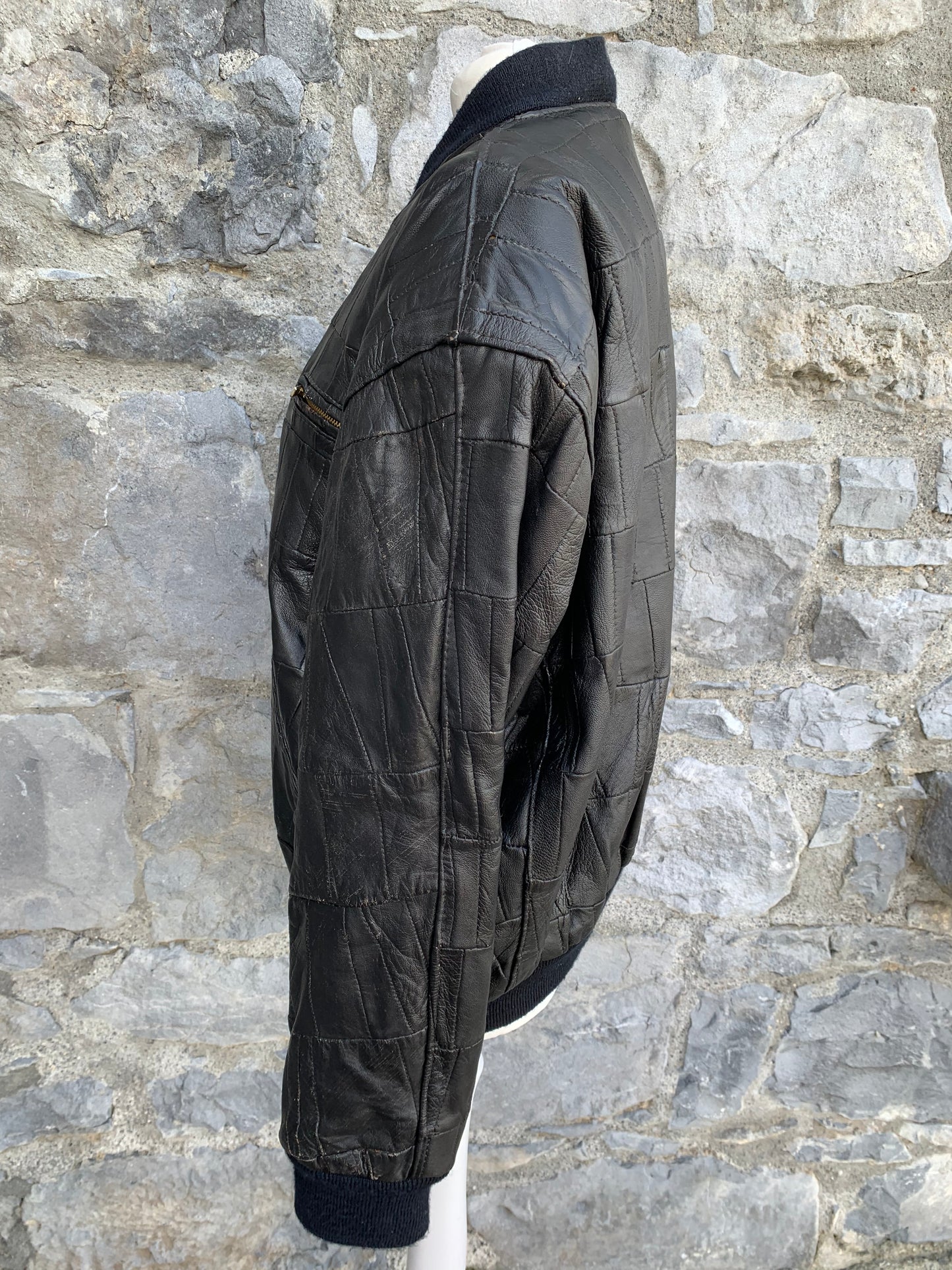 Black patchwork leather jacket Small