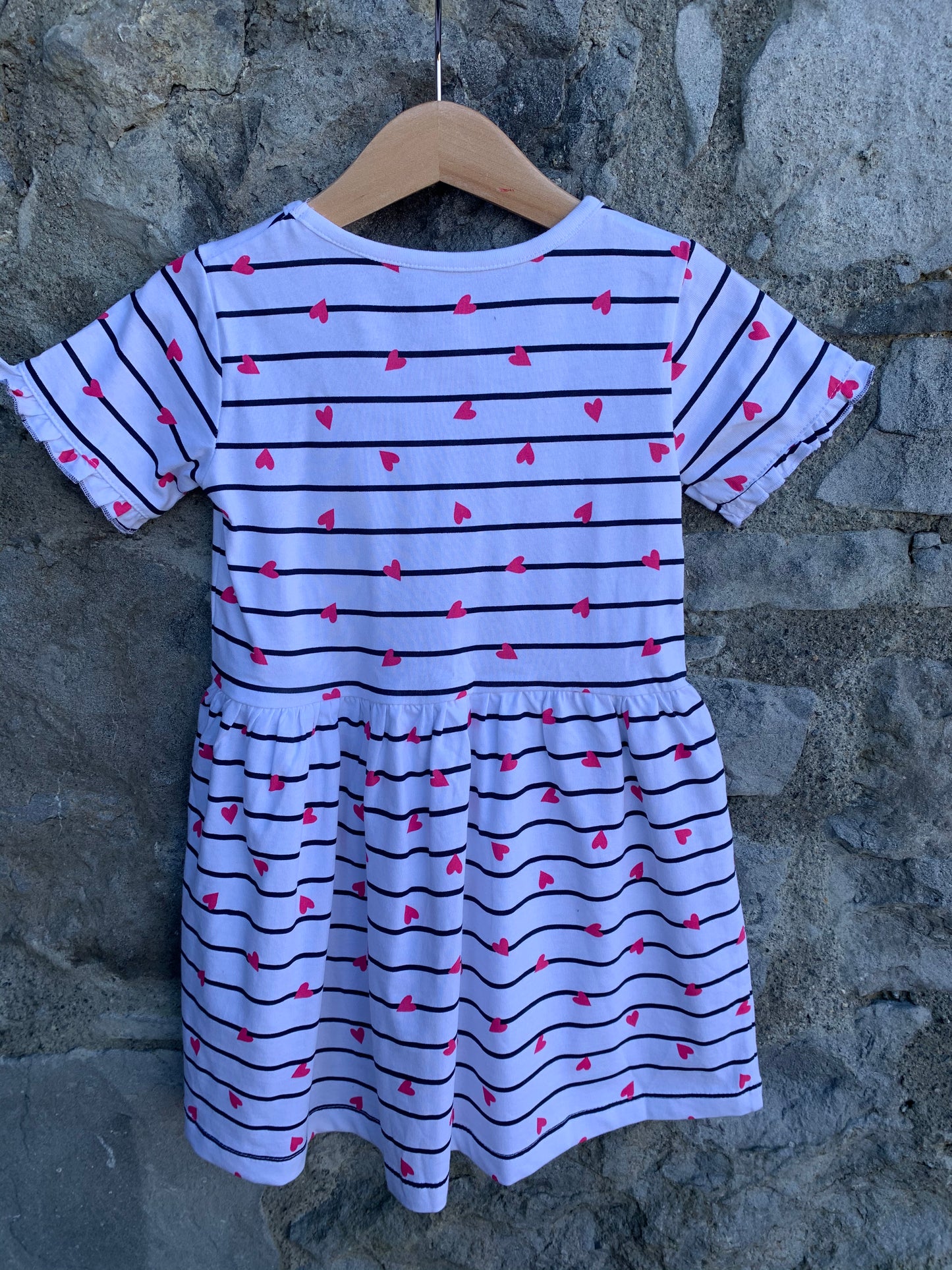 Stripy dress with hearts 2-3y (92-98cm)