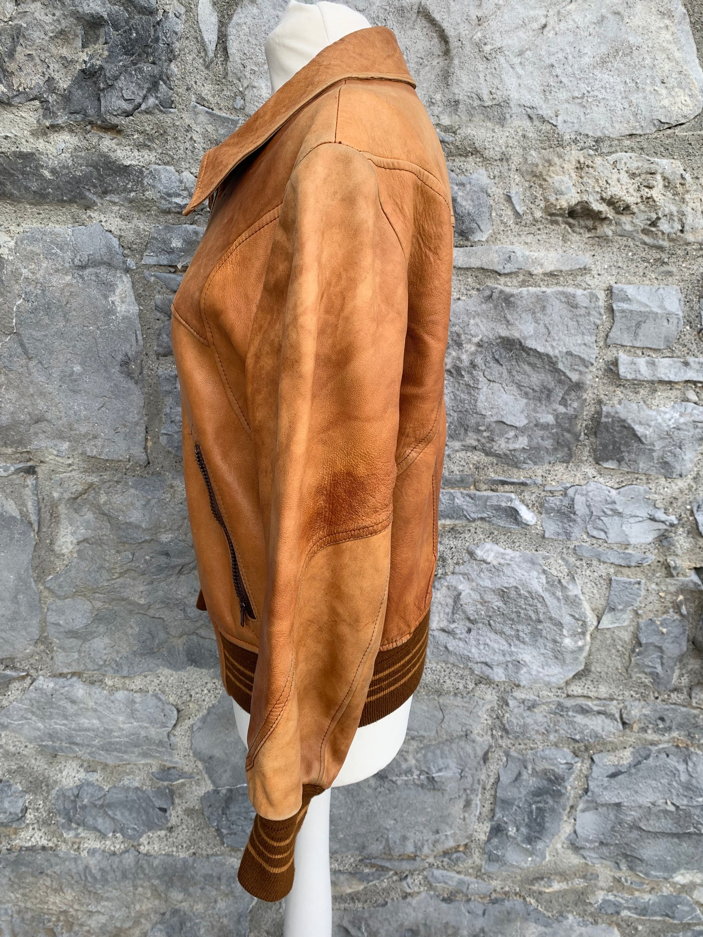 F.G 80s brown leather jacket uk 10