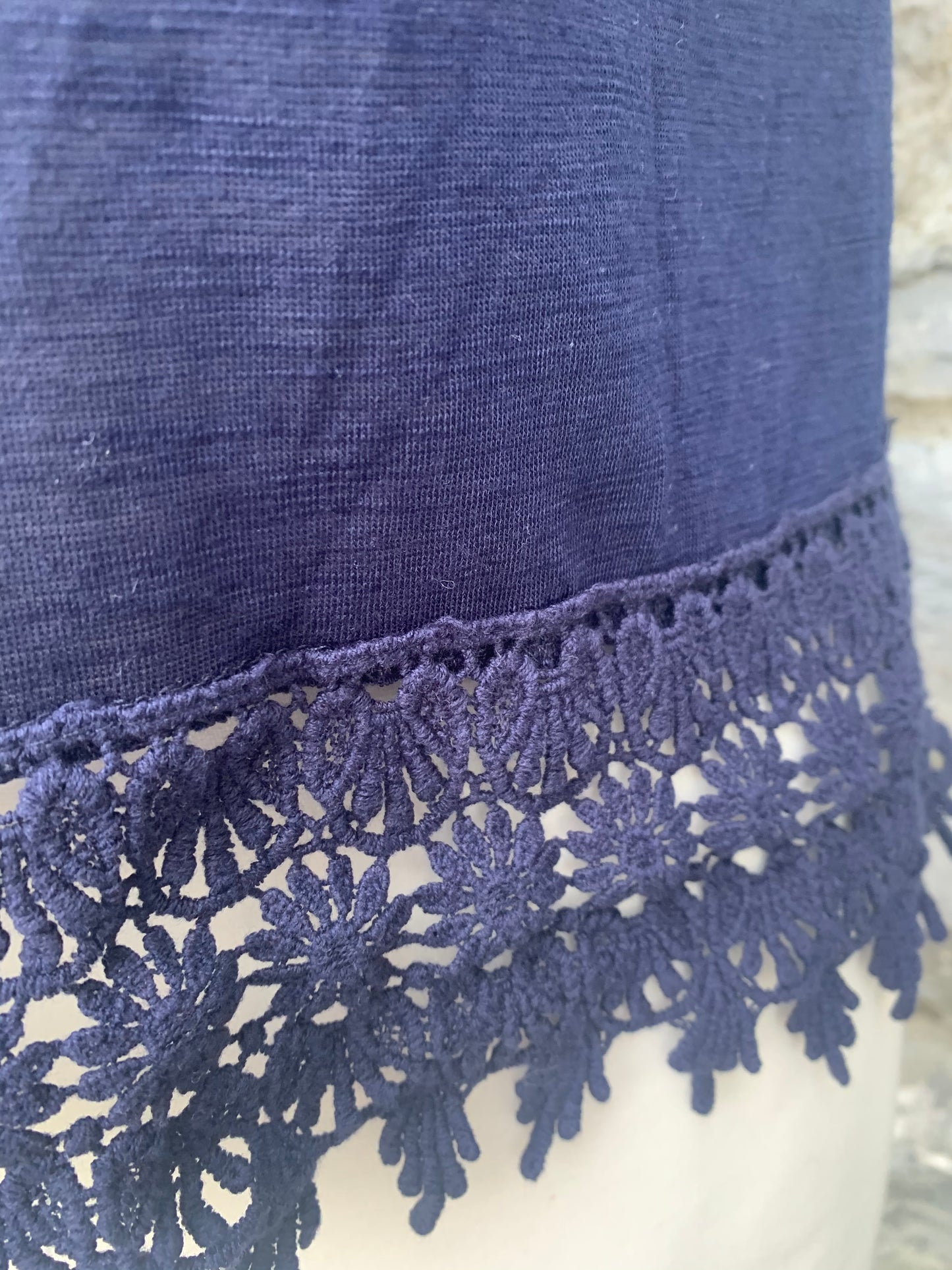 Navy top with lace hem uk 8