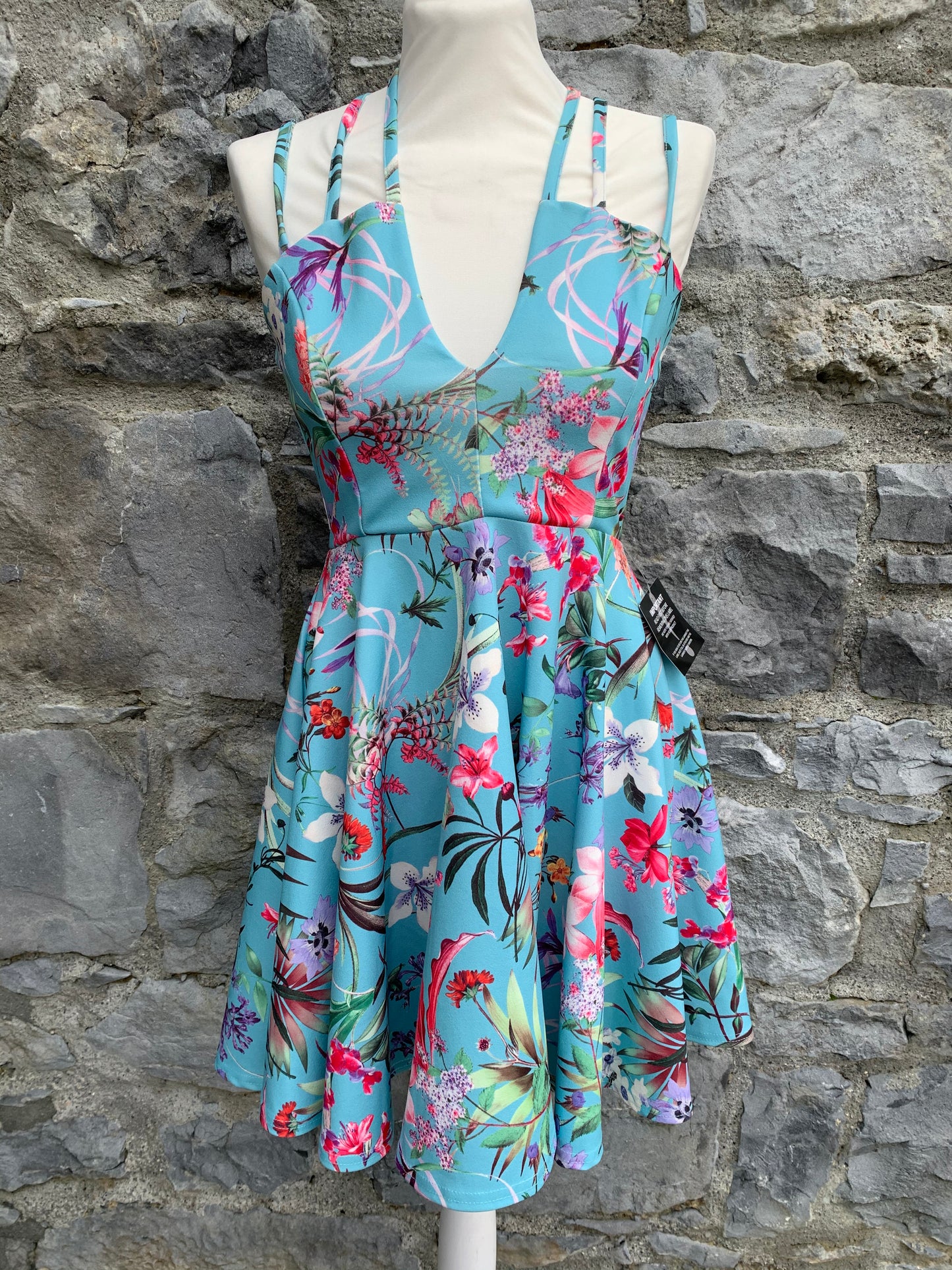 Blue floral skater dress uk 8