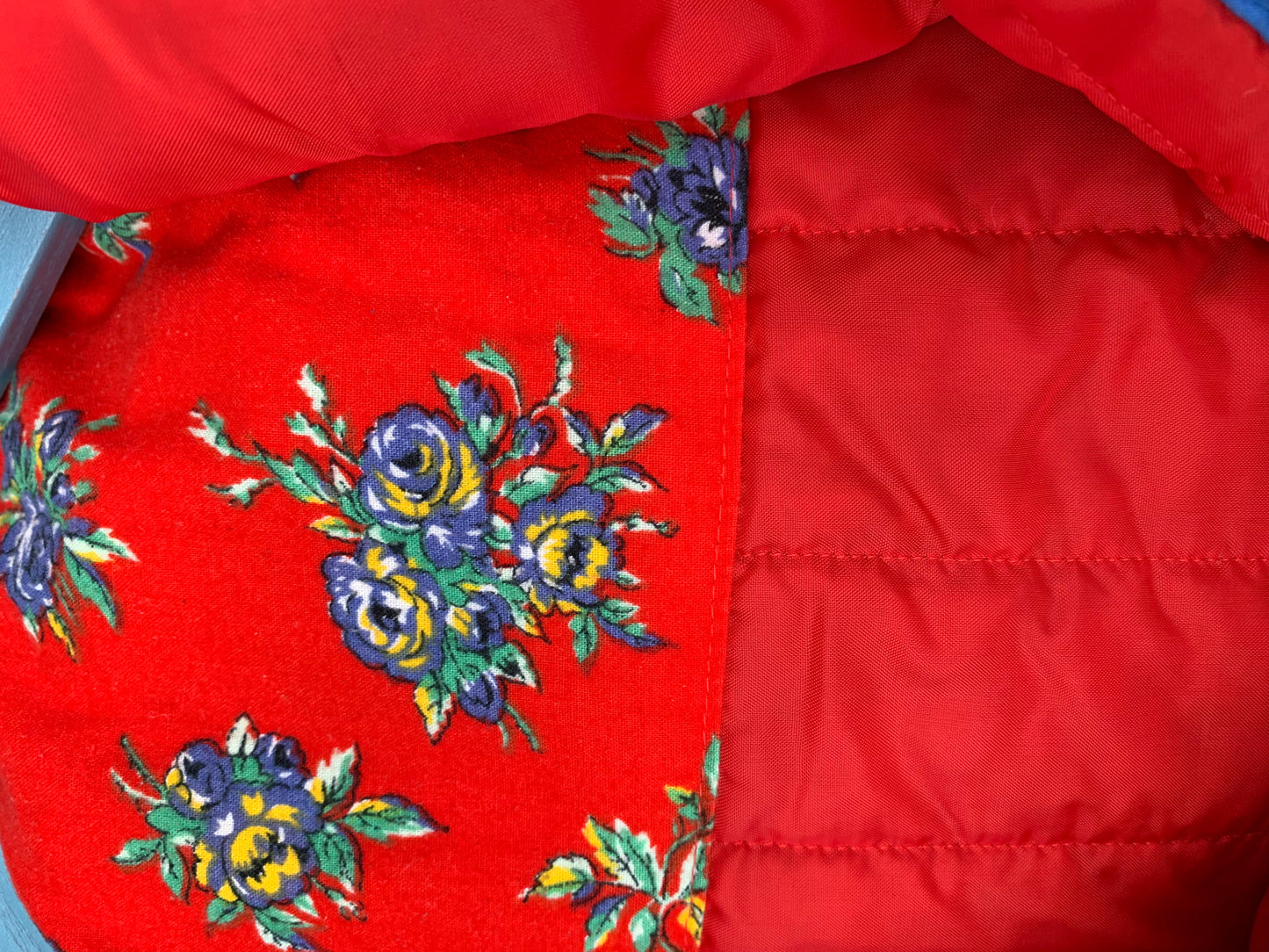 80s Blue coat with flowers 3y (98cm)