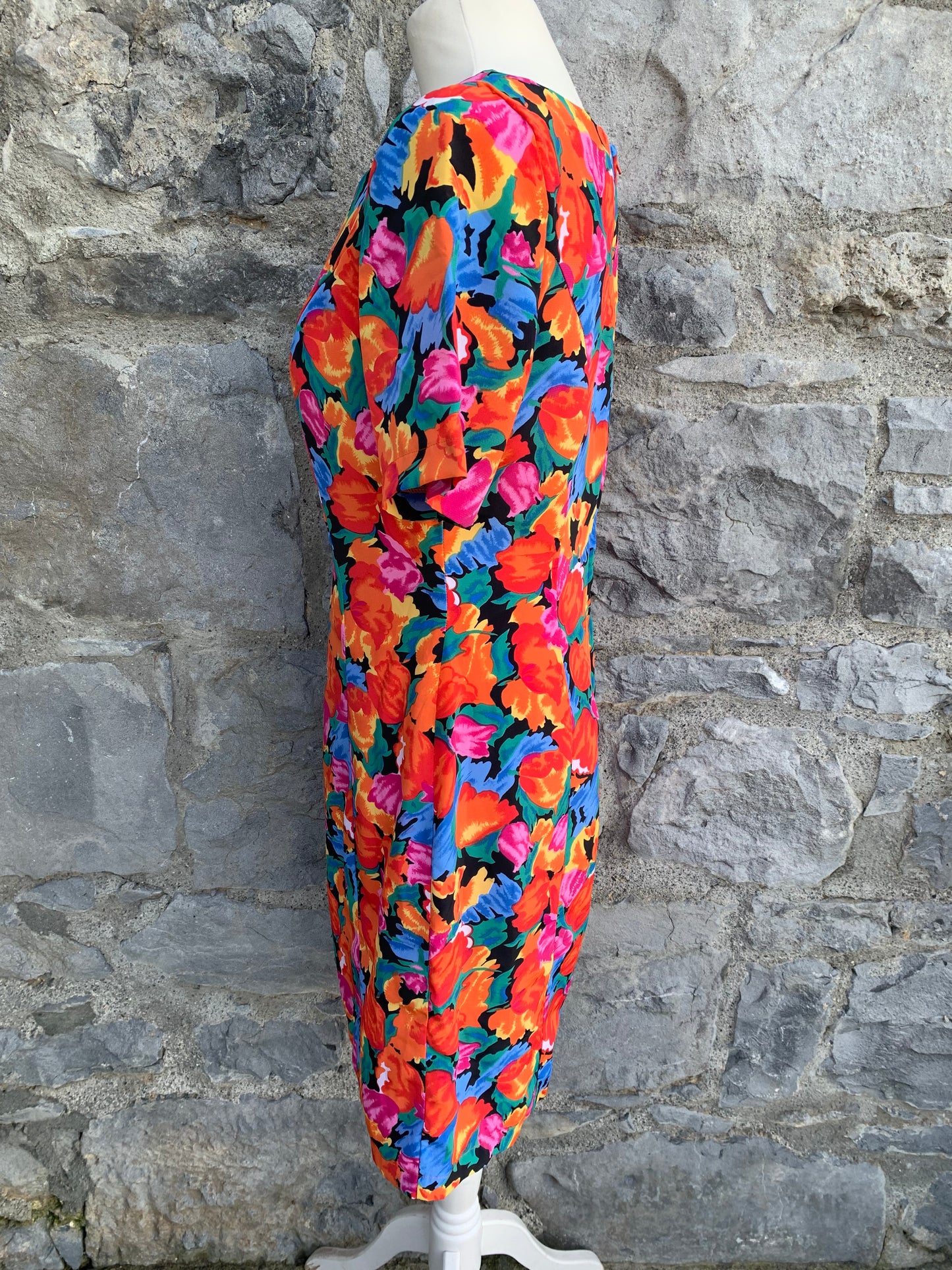 Essentials 80s colourful floral dress uk 12
