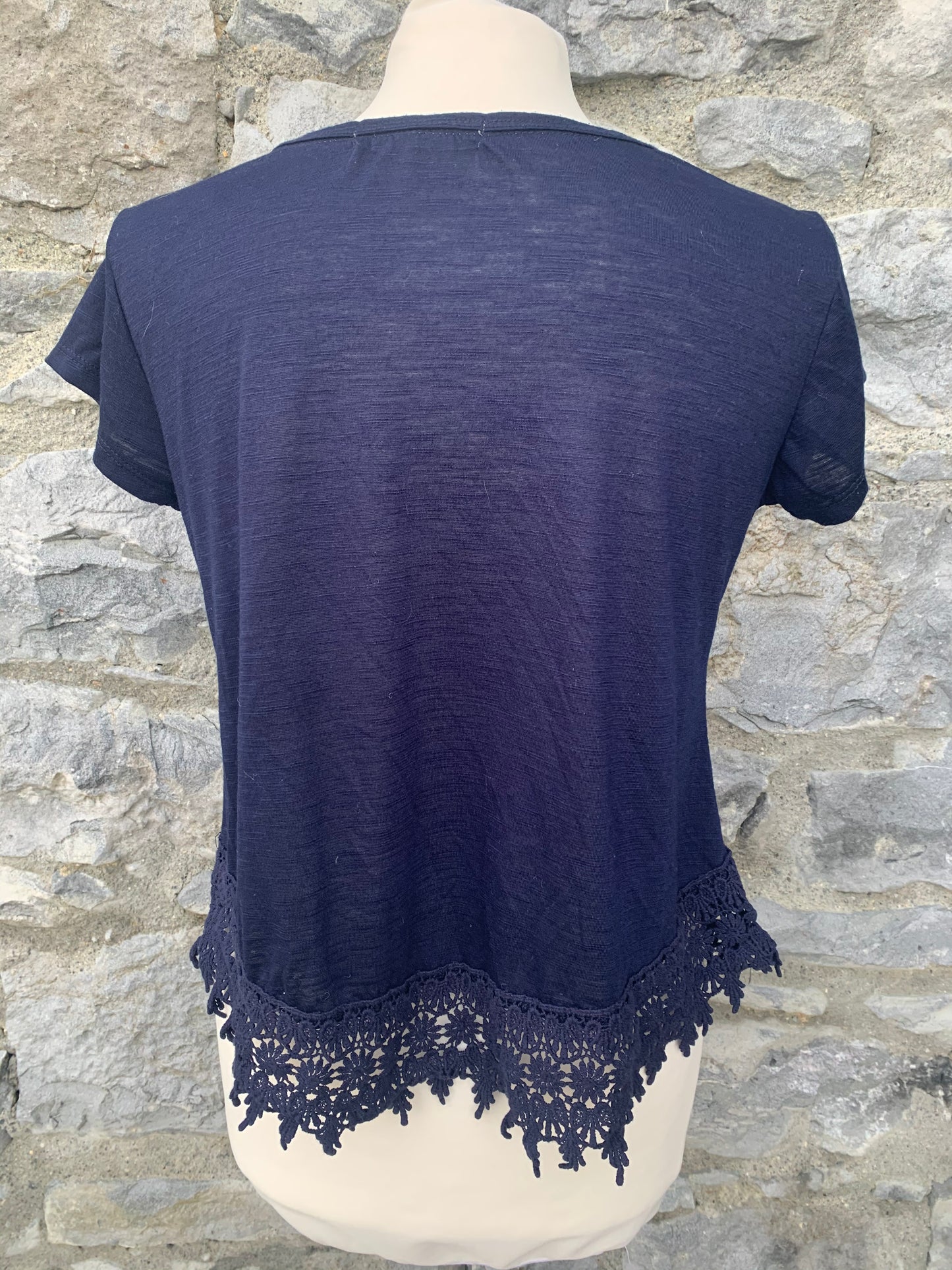 Navy top with lace hem uk 8