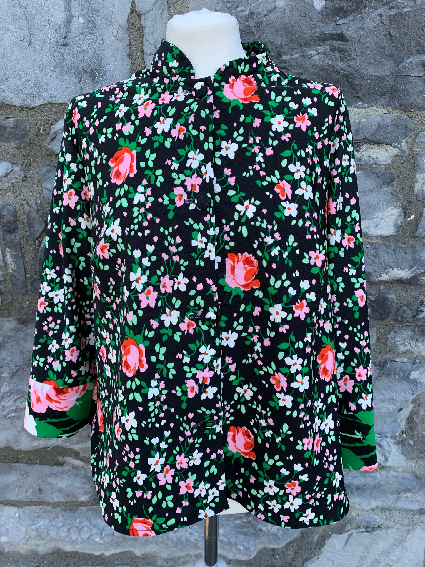 70s light jacket with roses uk 14
