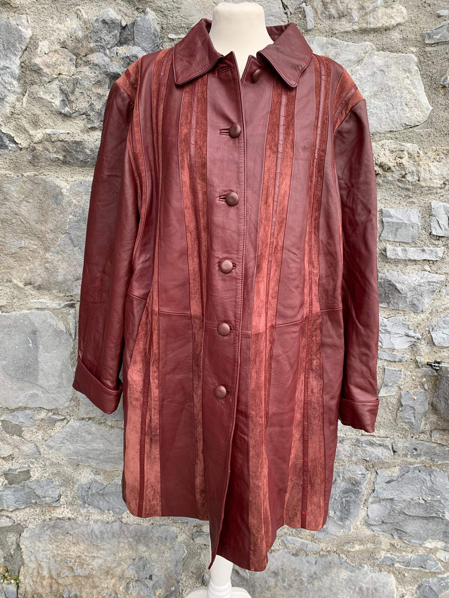Maroon leather stripes coat uk 18-20