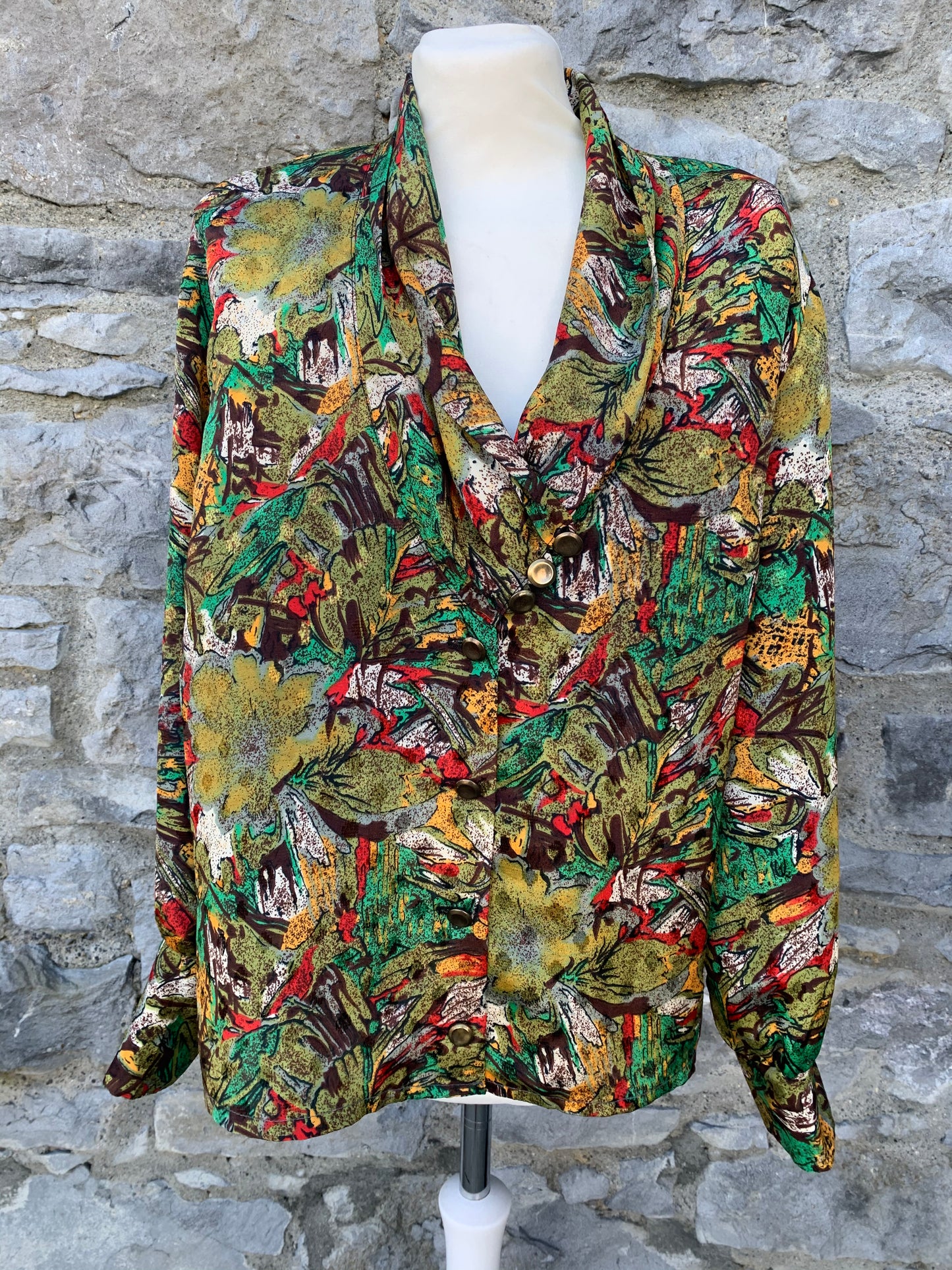 80s green abstract blouse uk 12-14