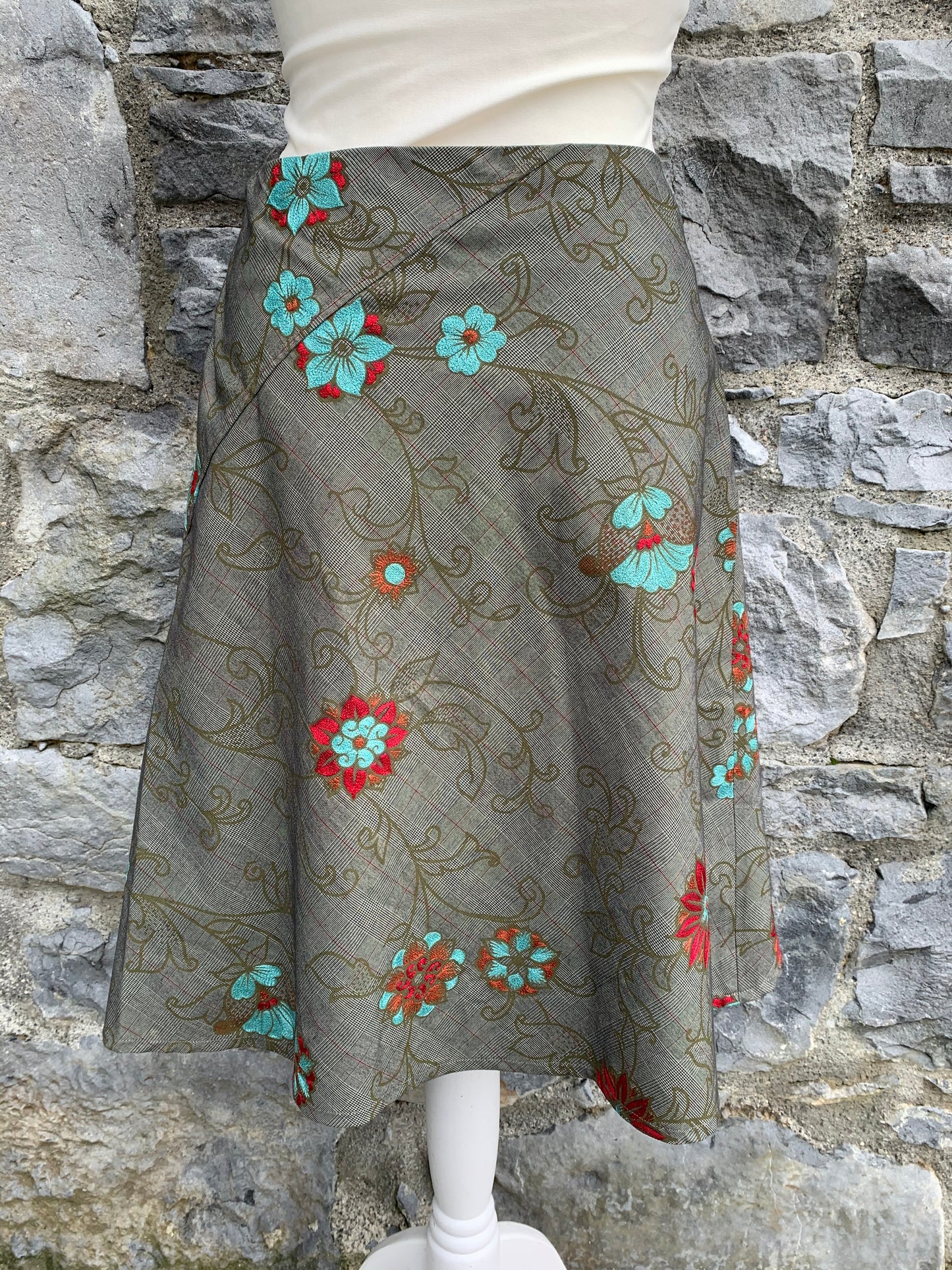 Brown skirt with teal flowers uk 8