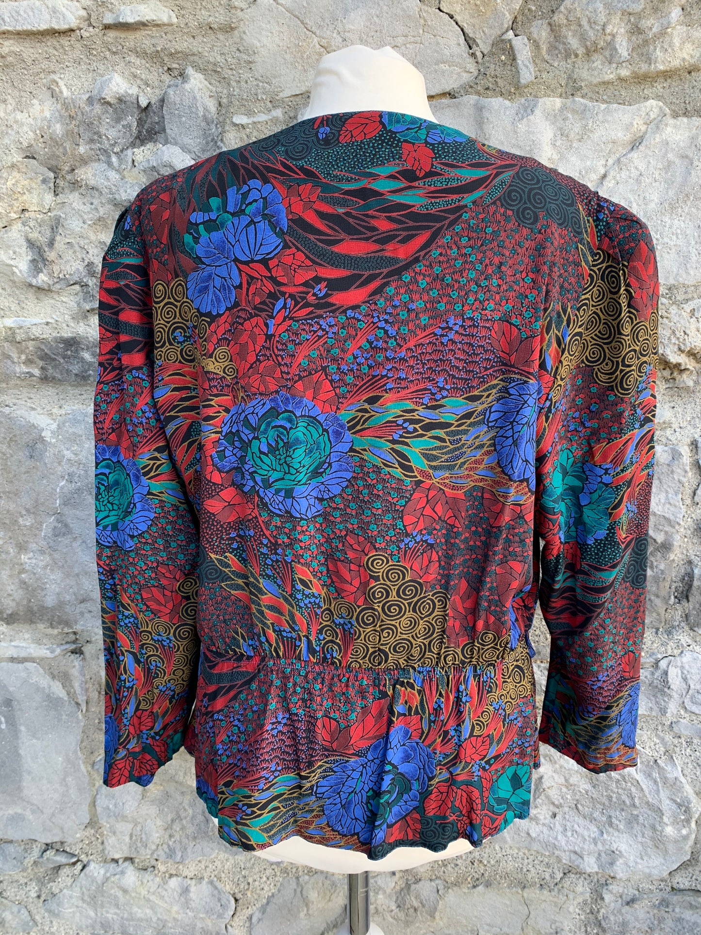80s maroon top with teal flowers uk 14