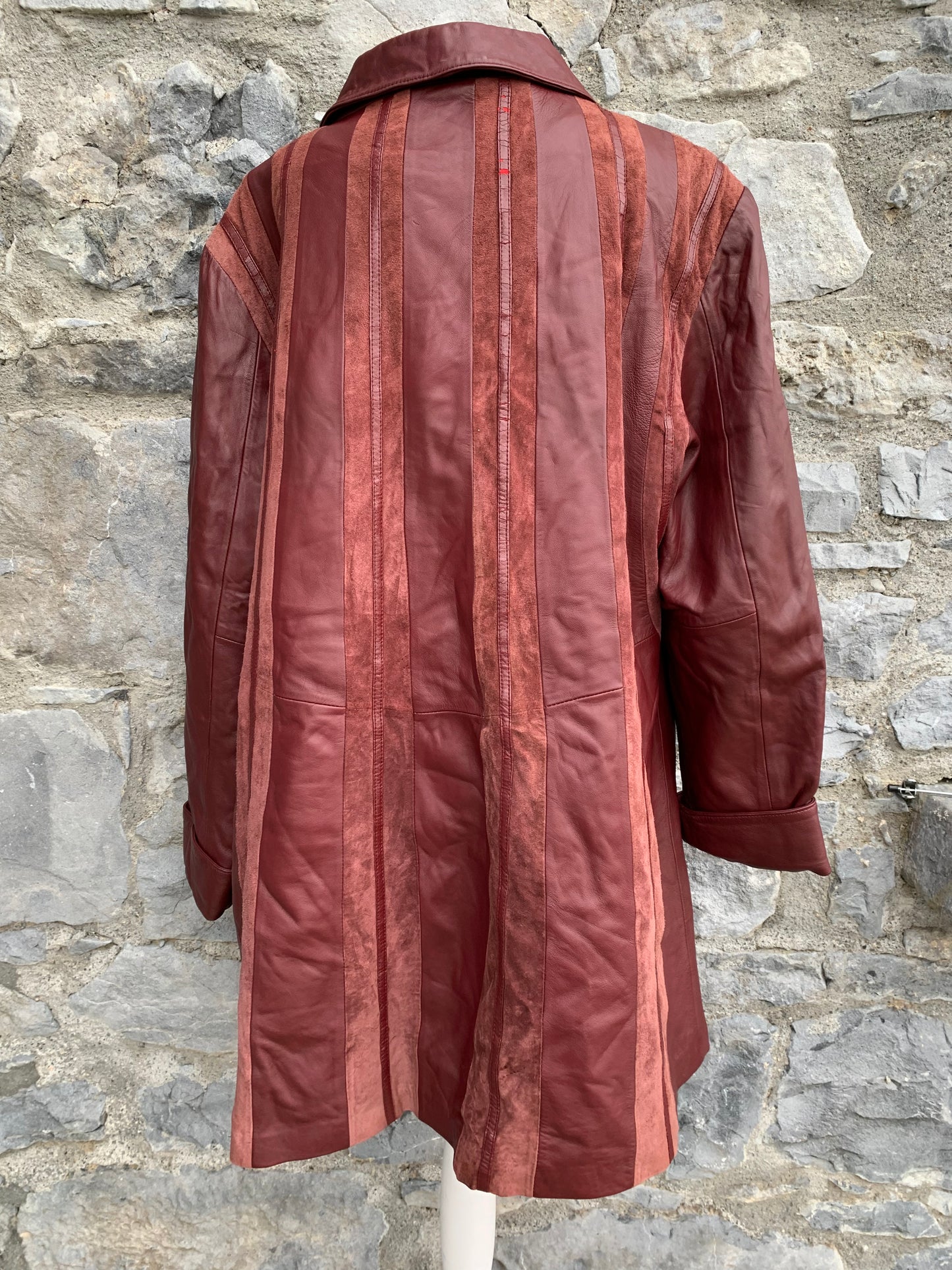 Maroon leather stripes coat uk 18-20