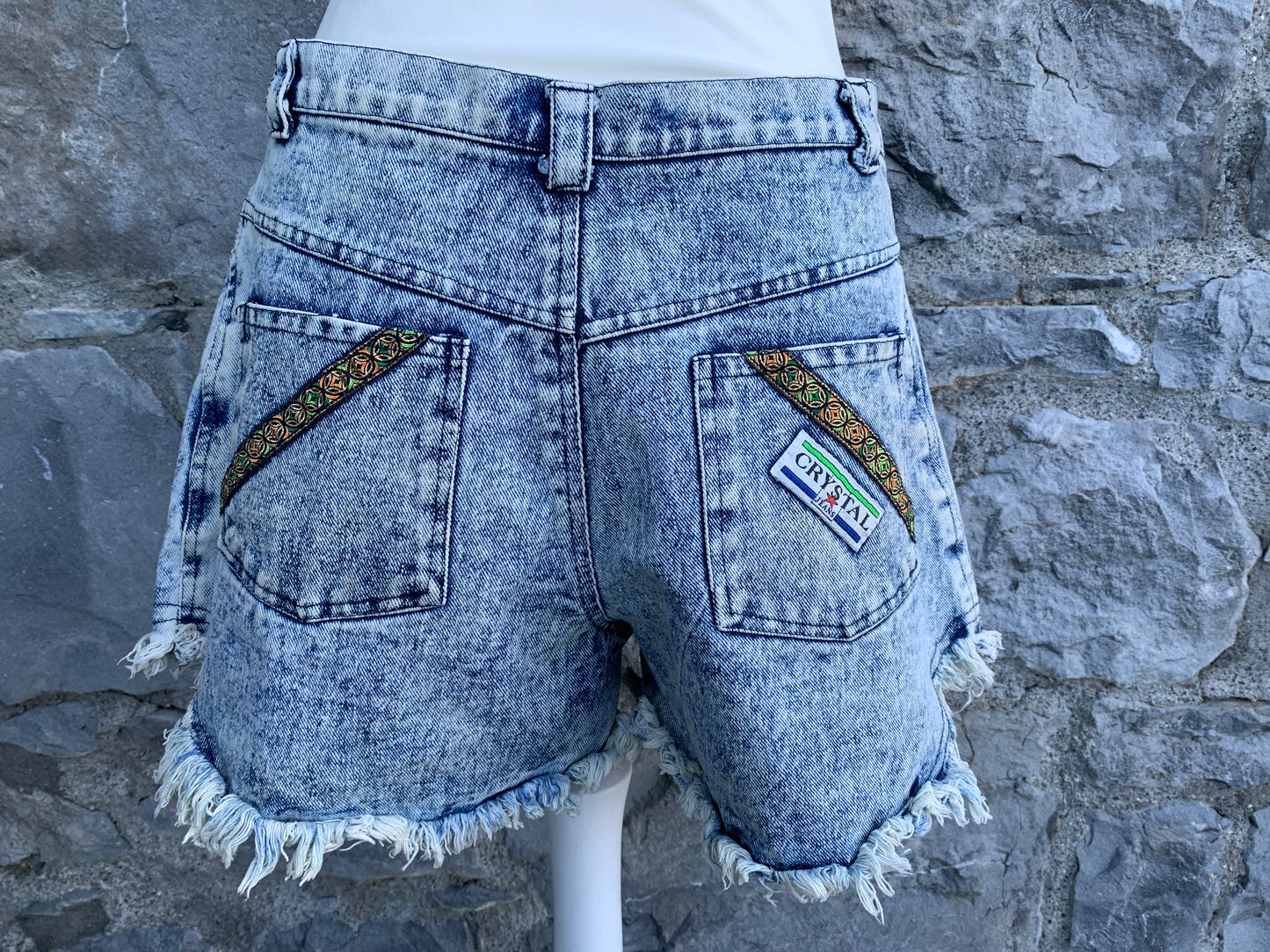 Crystal 80s denim shorts uk 12
