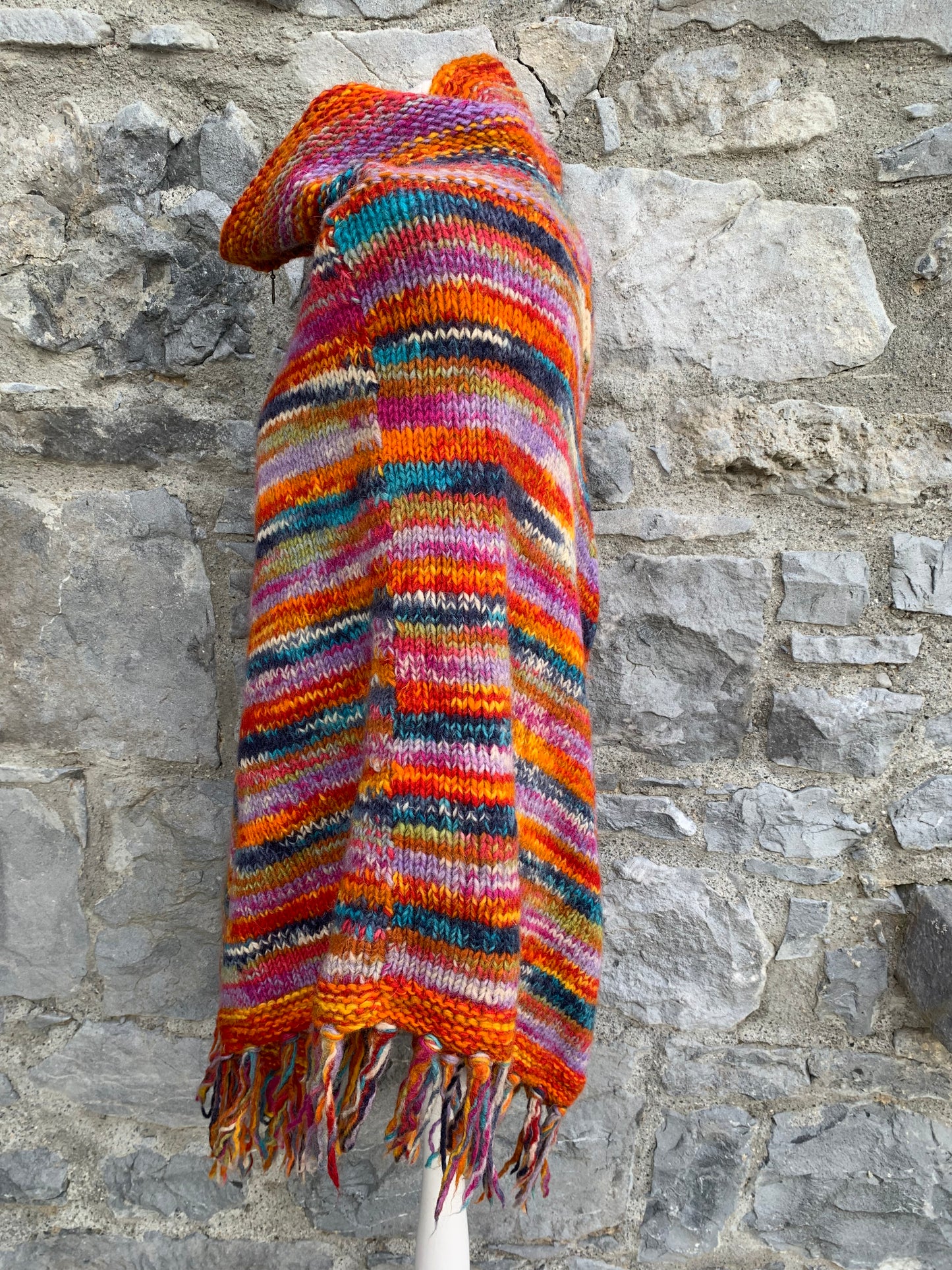 Rainbow woolly poncho uk 10-16