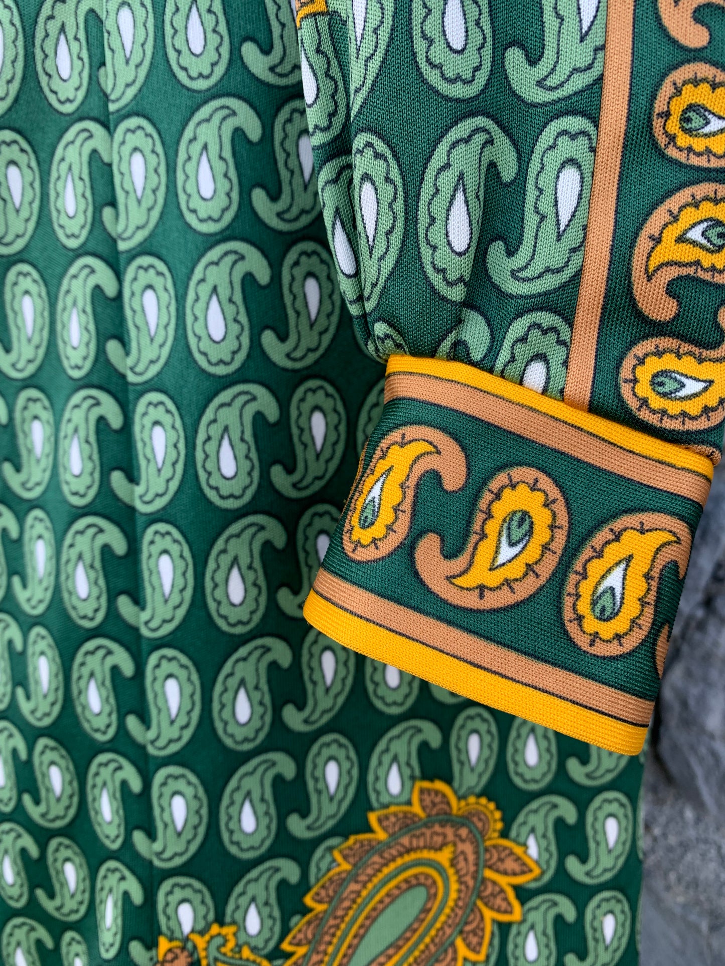 70s green paisley dress uk 10-12