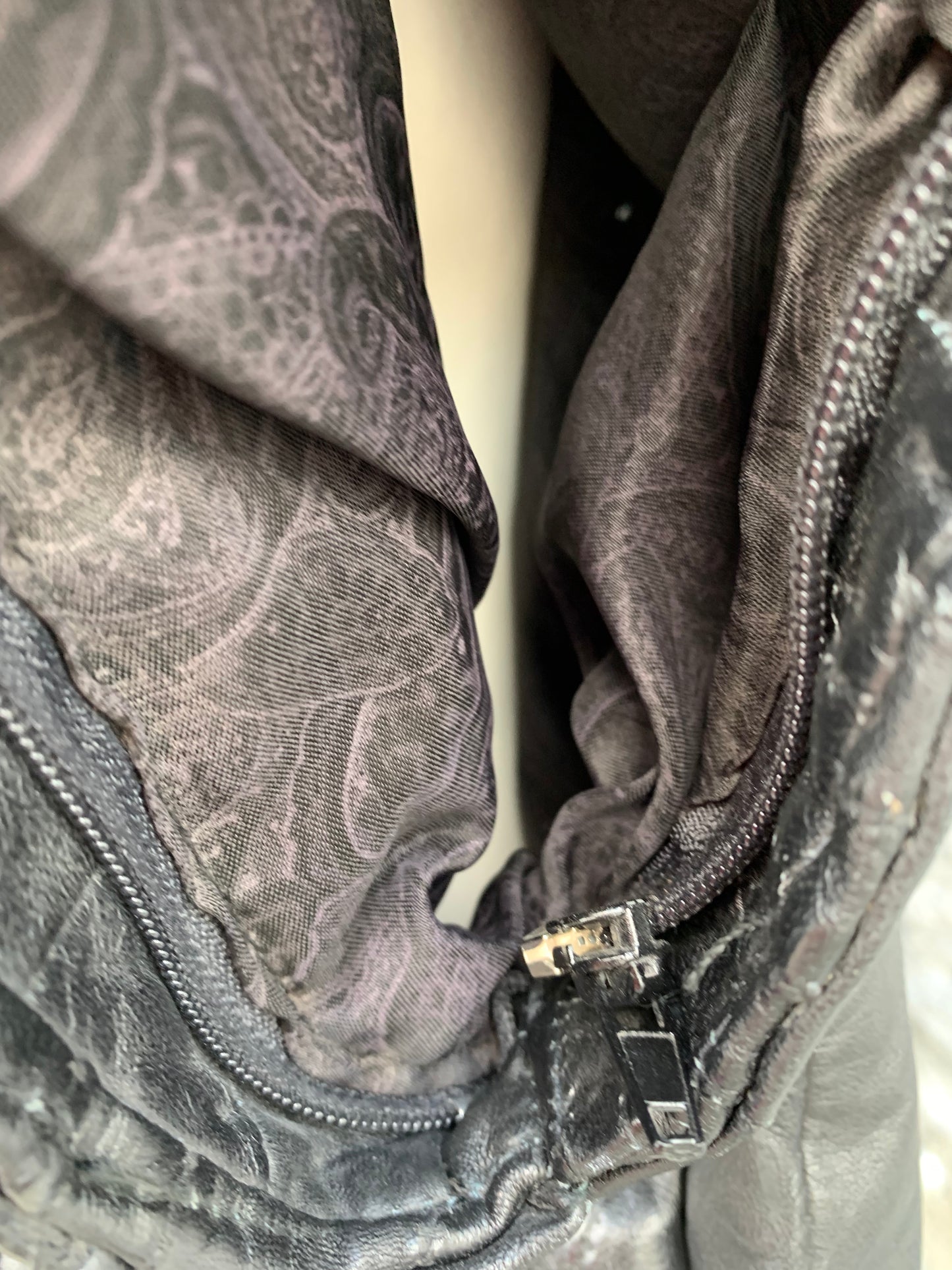 Black leather patchwork jacket Medium