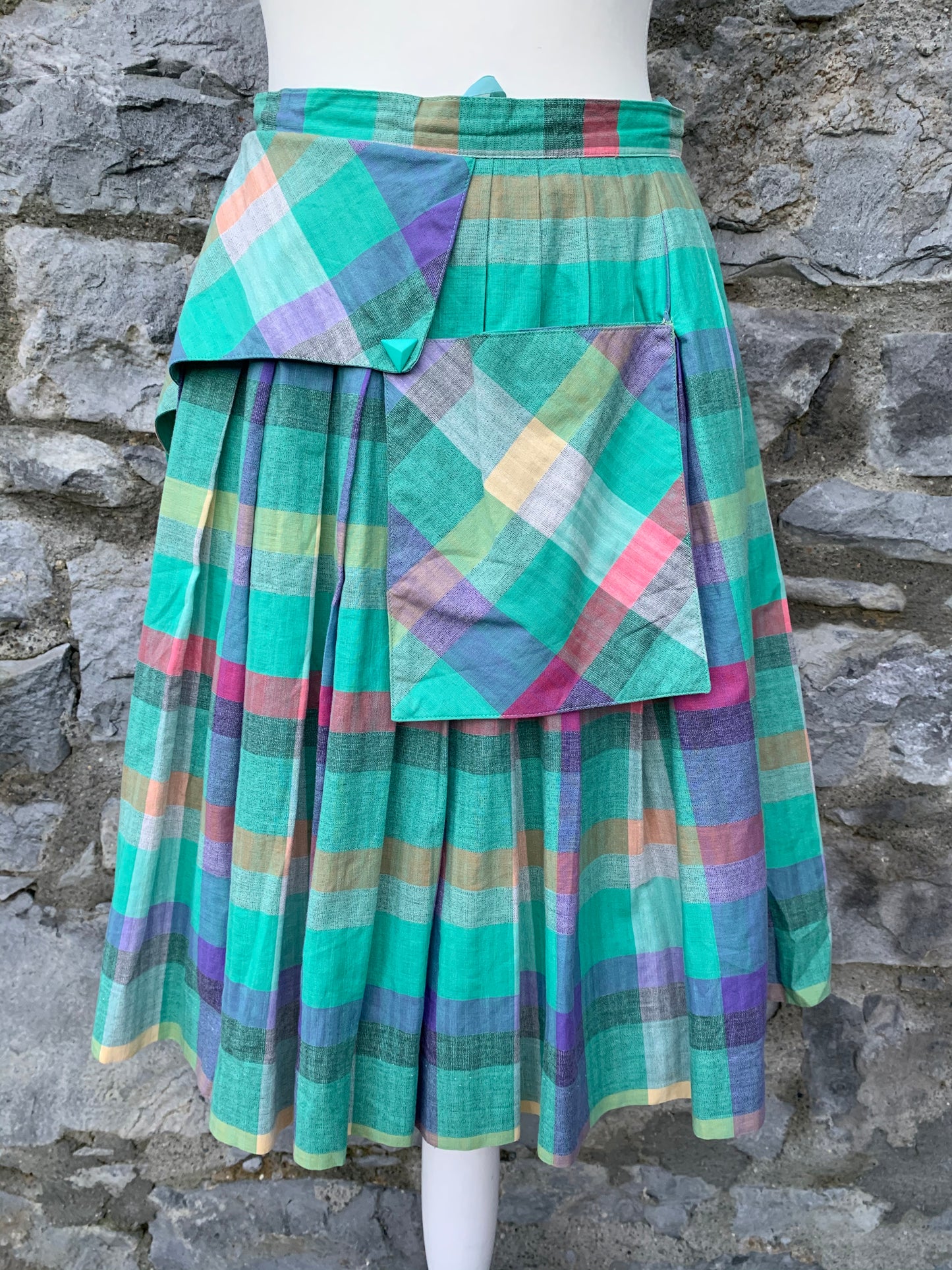 Butterfly 80s green check skirt uk 10