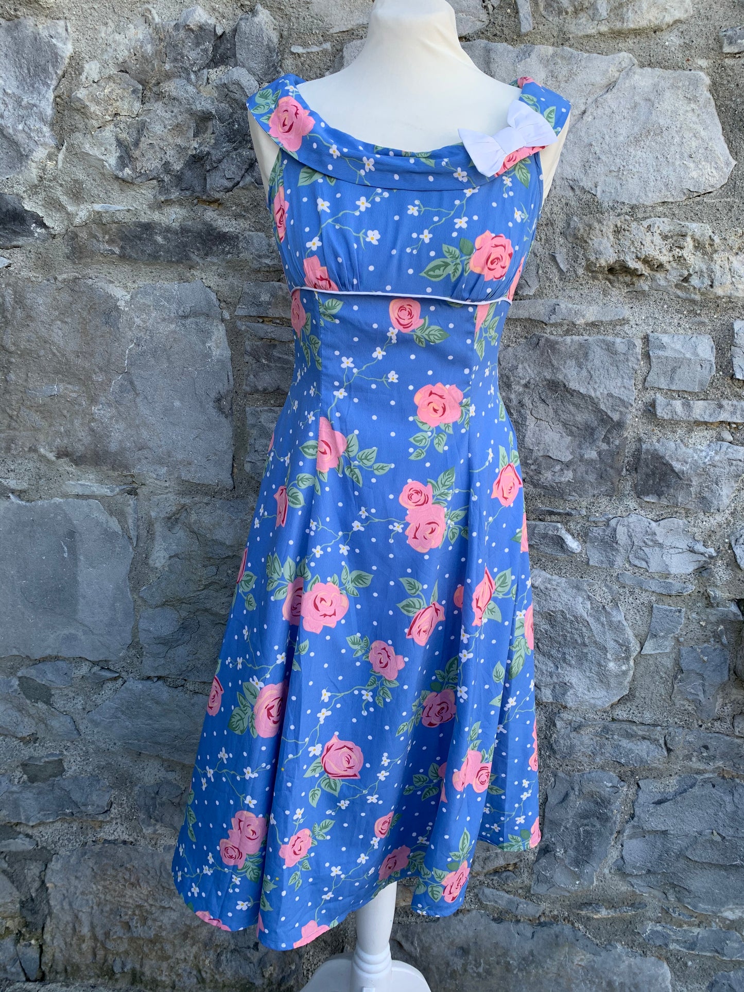 50s style blue floral dress uk 6-8