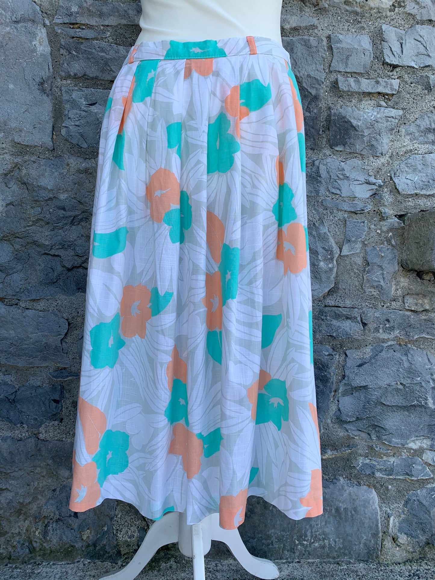 80s Orange&teal flowers skirt uk 12