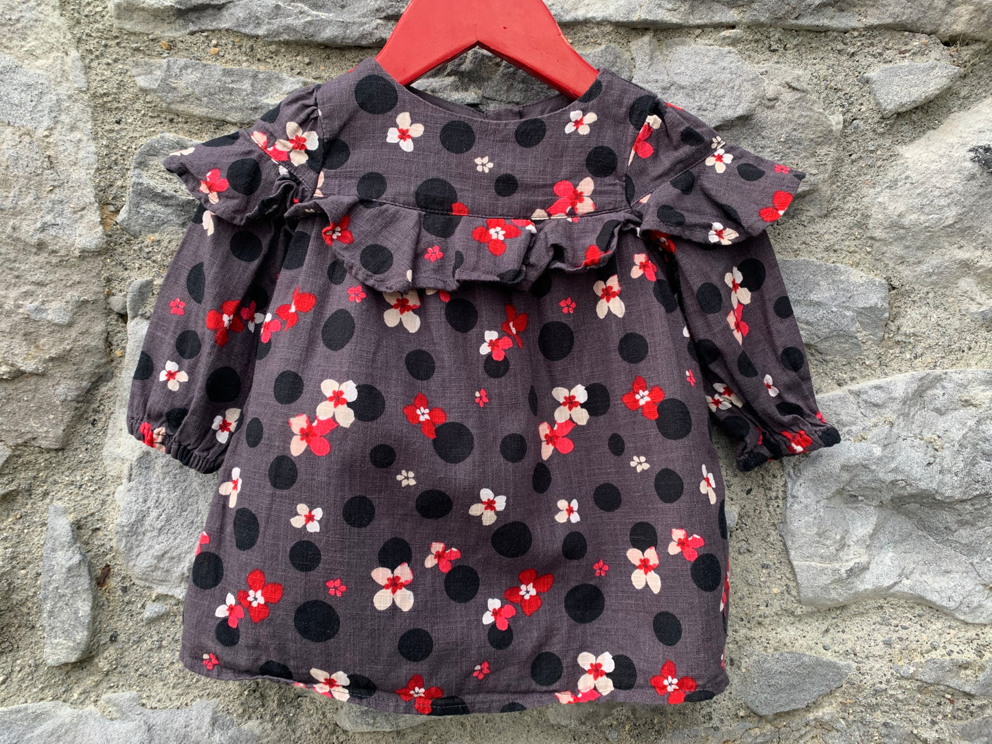 Charcoal floral dress 3-6m (62-68cm)