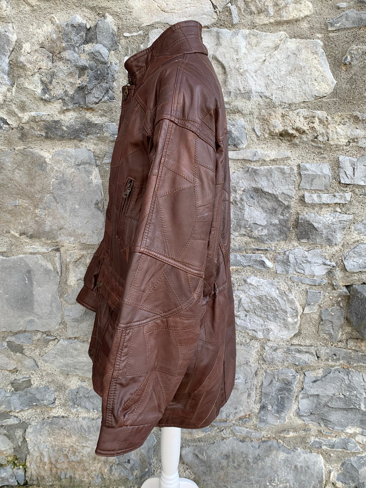 Brown patchwork long jacket M/L