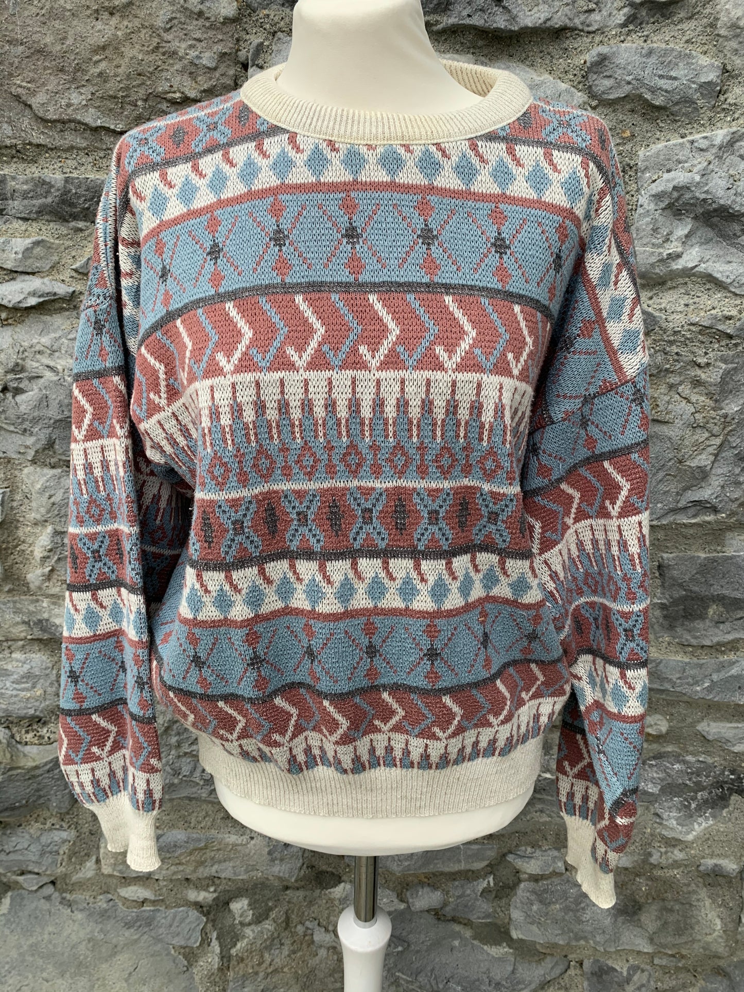 90s beige geometric jumper Medium