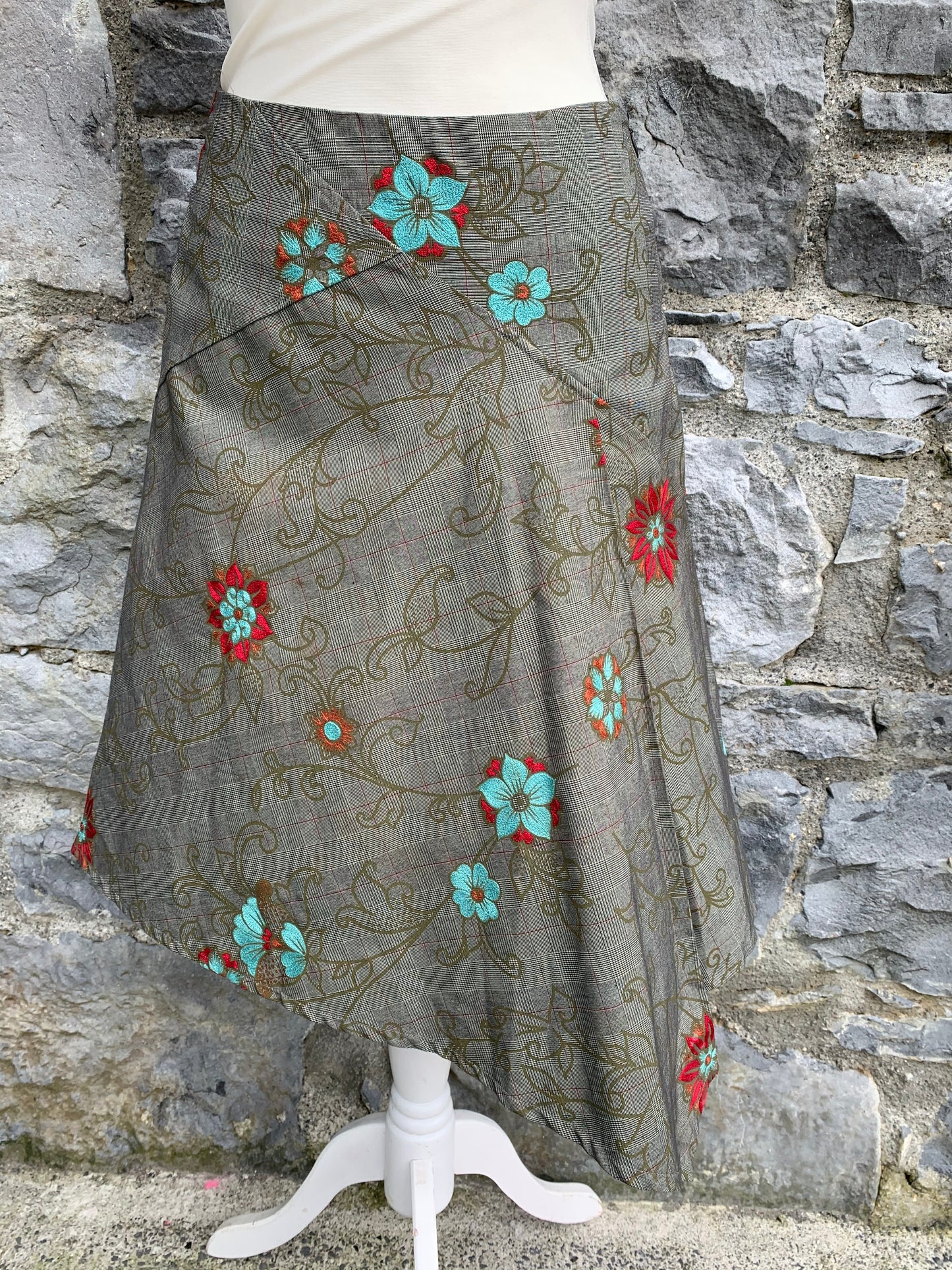 Brown skirt with teal flowers uk 8