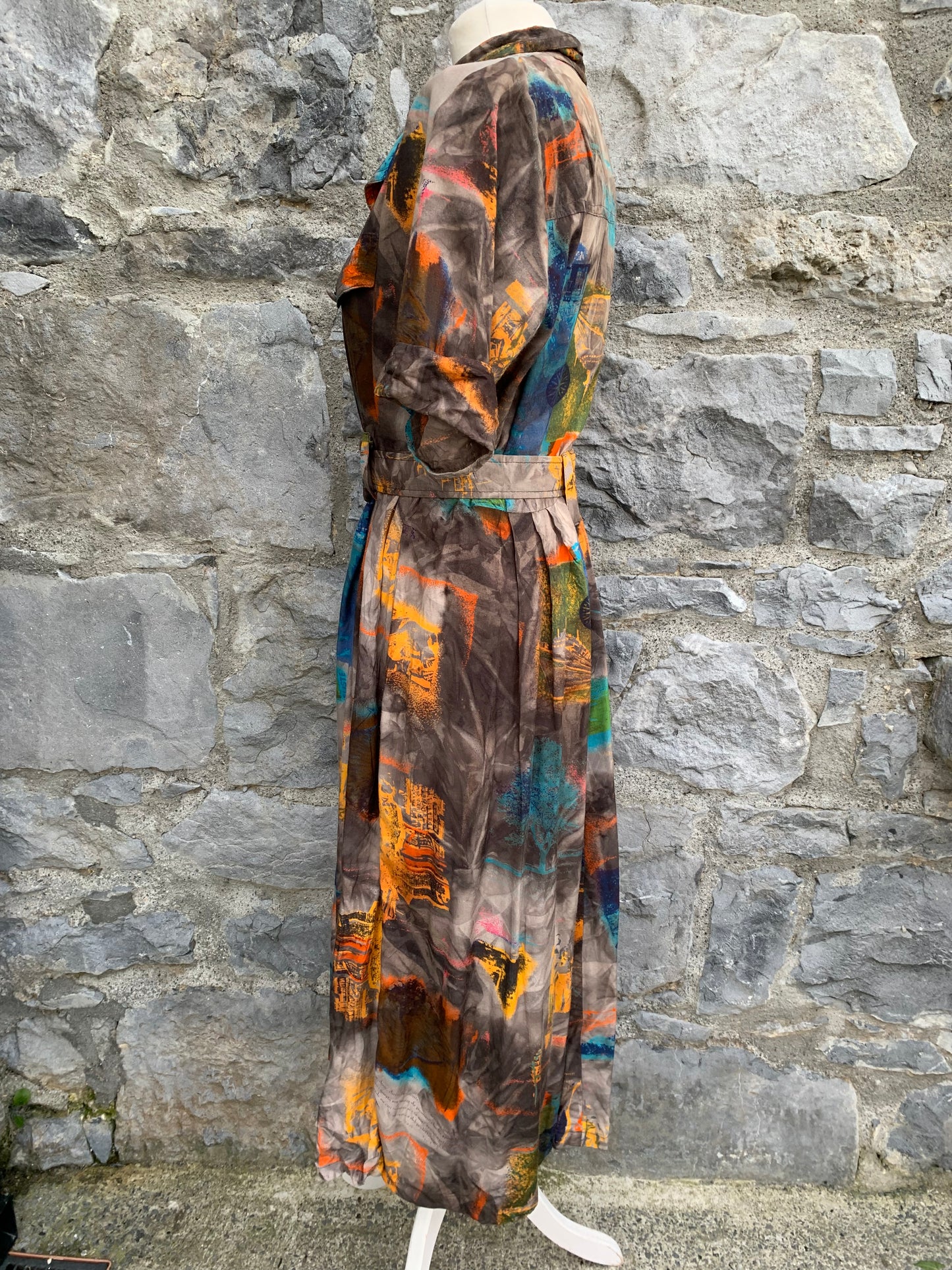 F.G.S 80s brown abstract dress uk 12