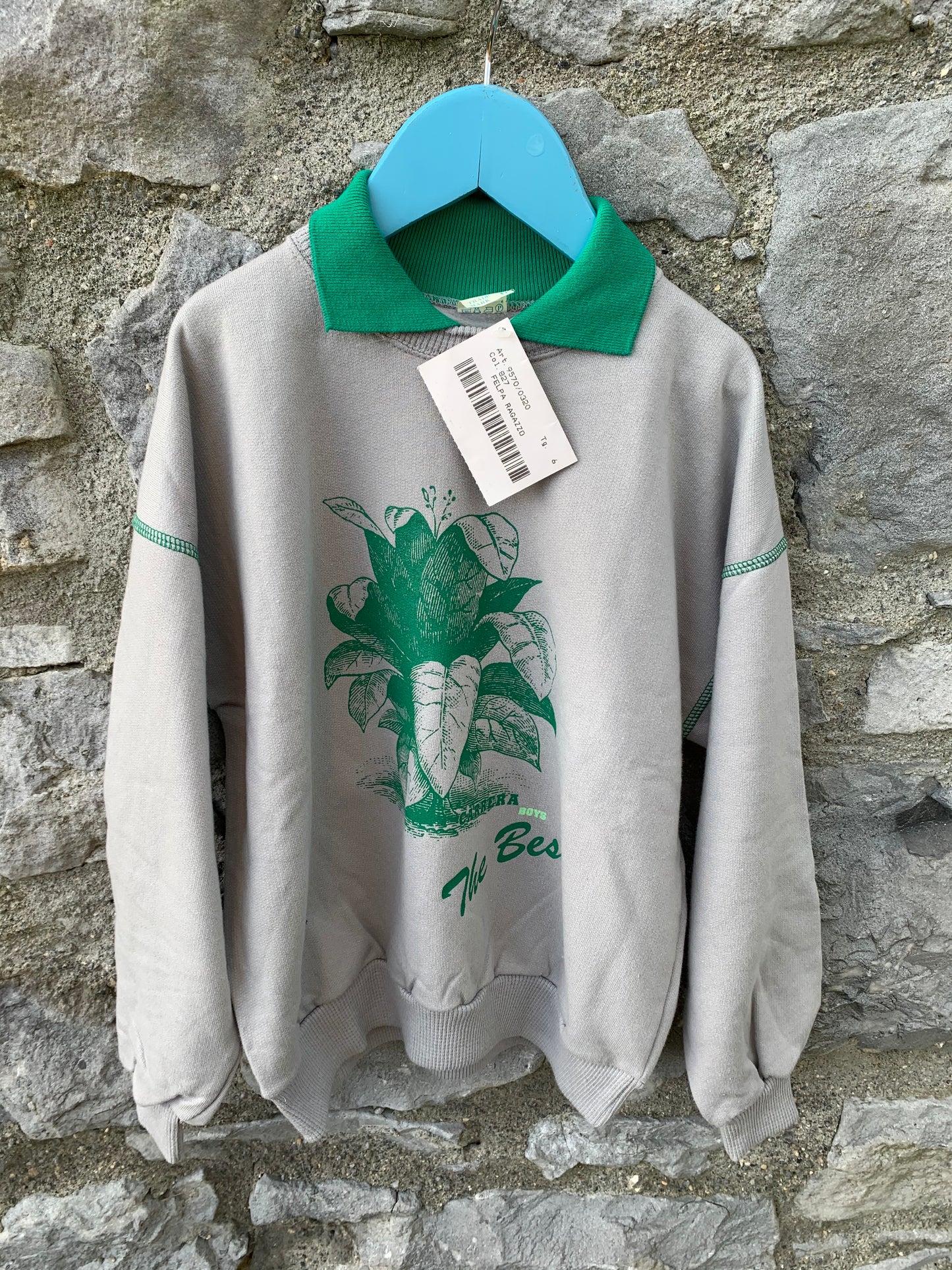 Grey sweatshirt with green plant 5-6y (110-116cm)