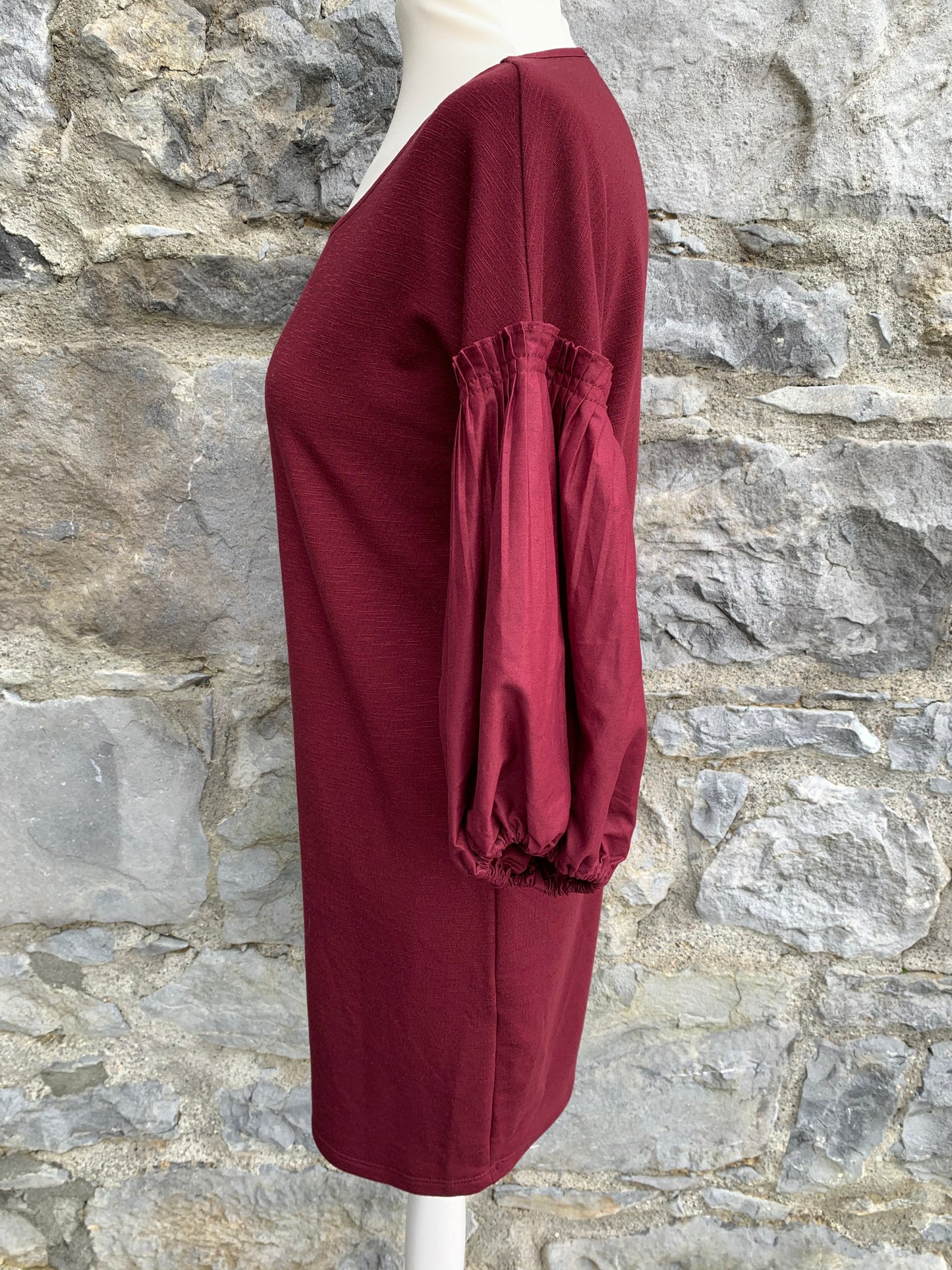 Maroon dress with puffy sleeves uk 8-10