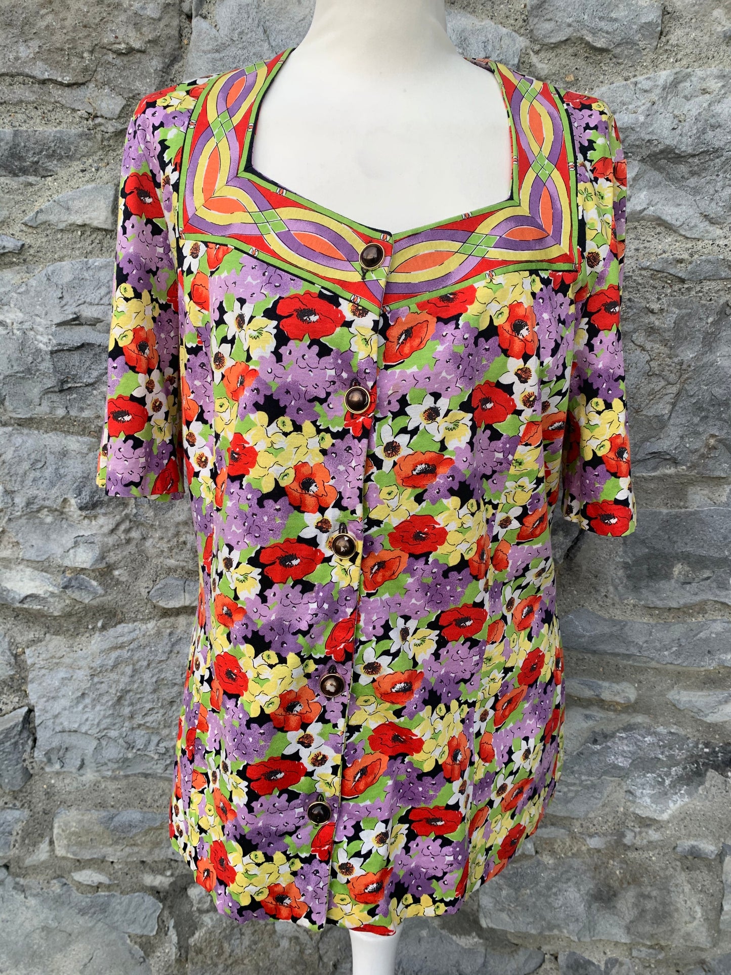 80s floral button up top uk 12
