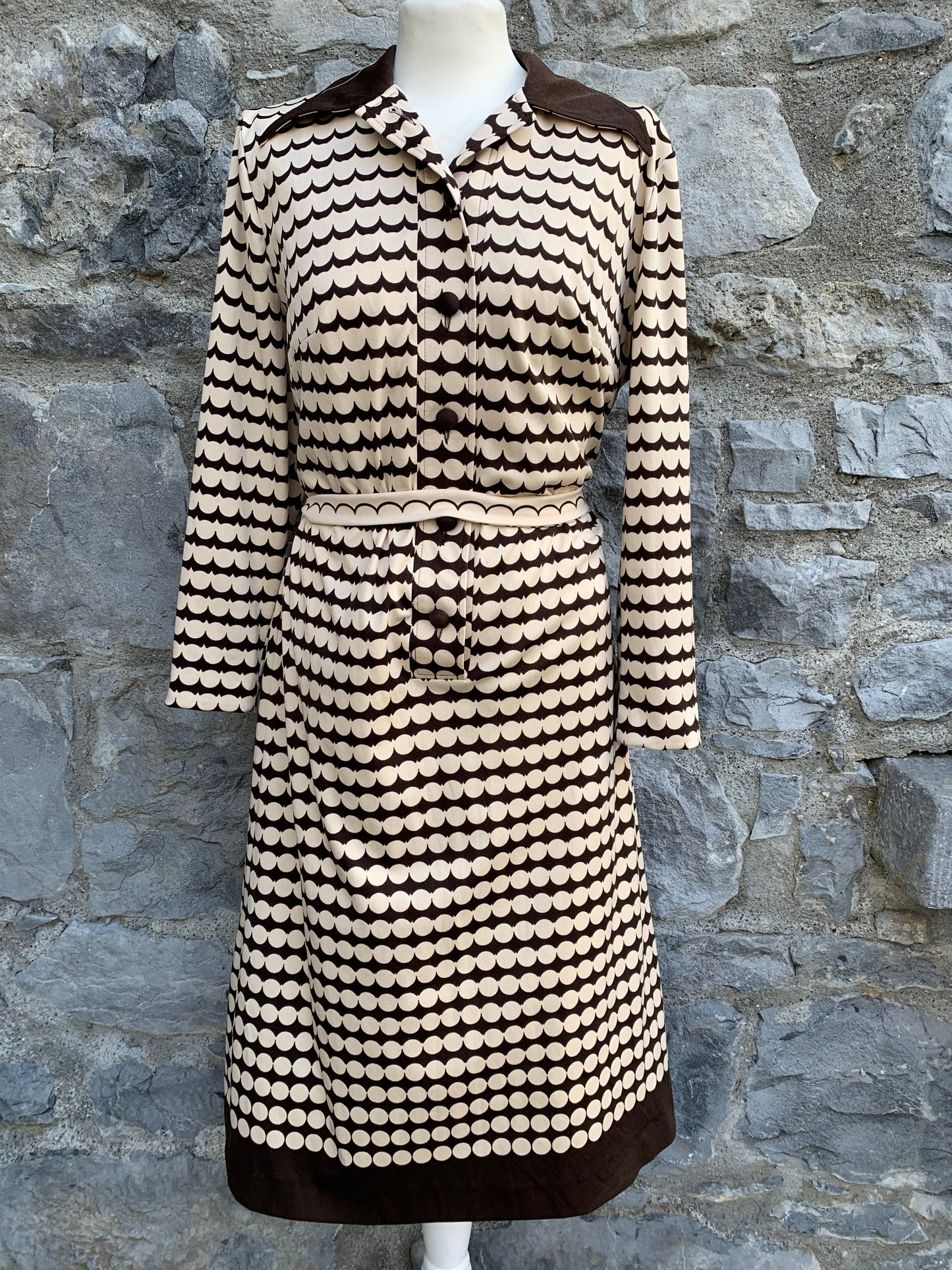 70s white&brown dress uk 14