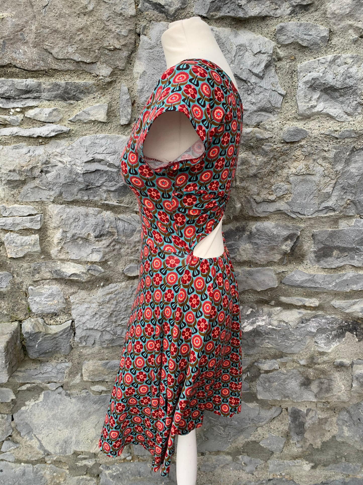 Red&teal floral dress uk 8