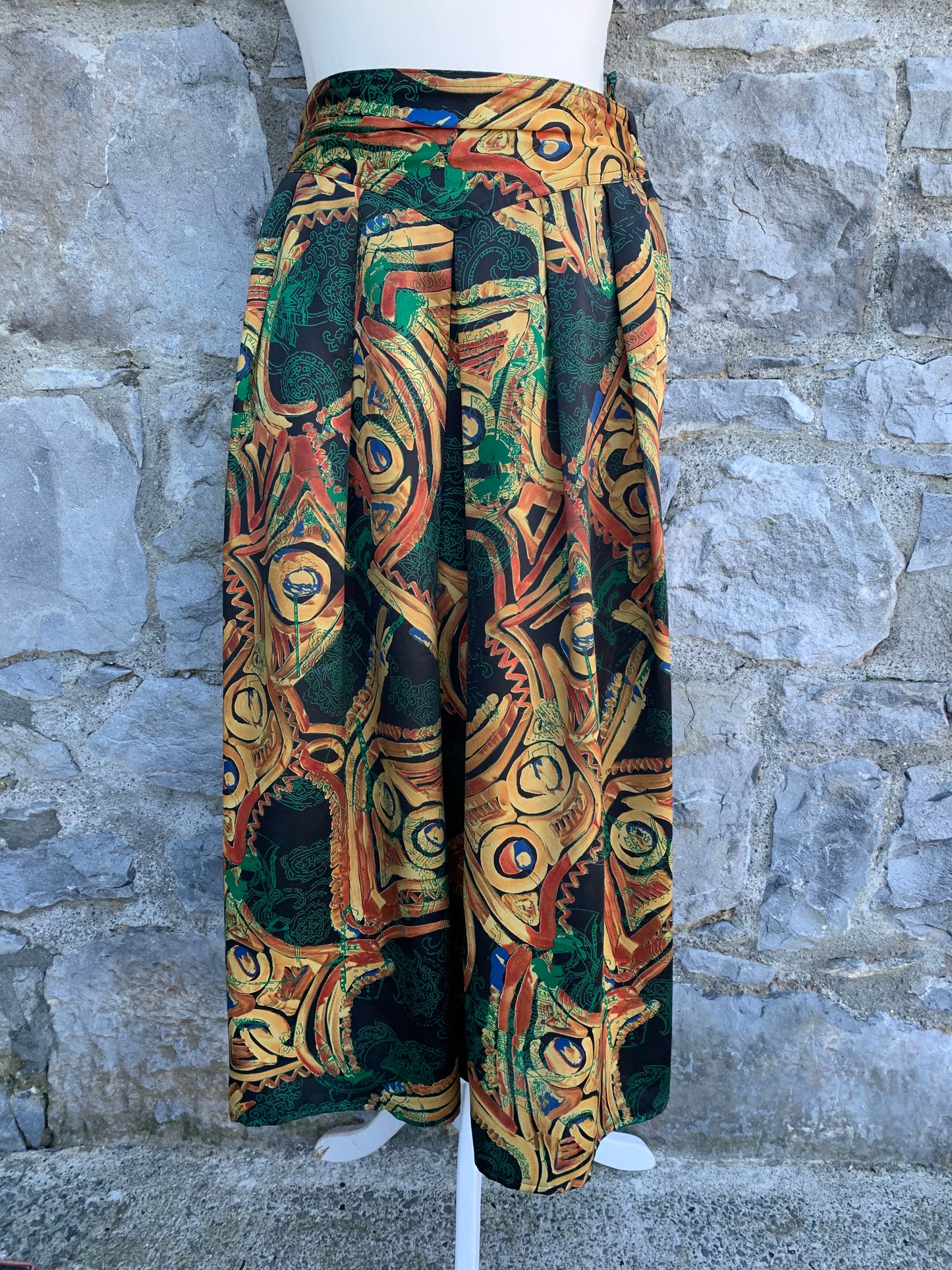 80s green abstract skirt uk 8-10