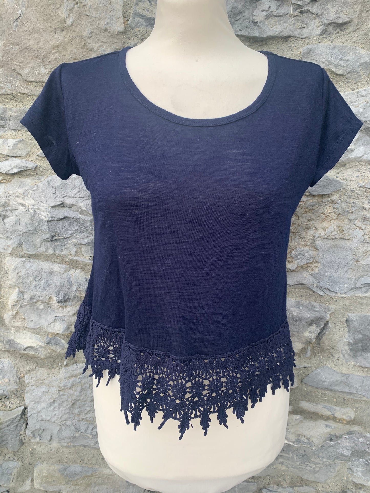Navy top with lace hem uk 8