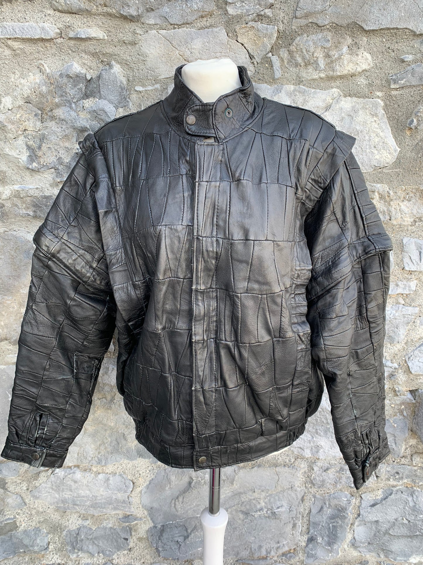 Black leather patchwork jacket Medium