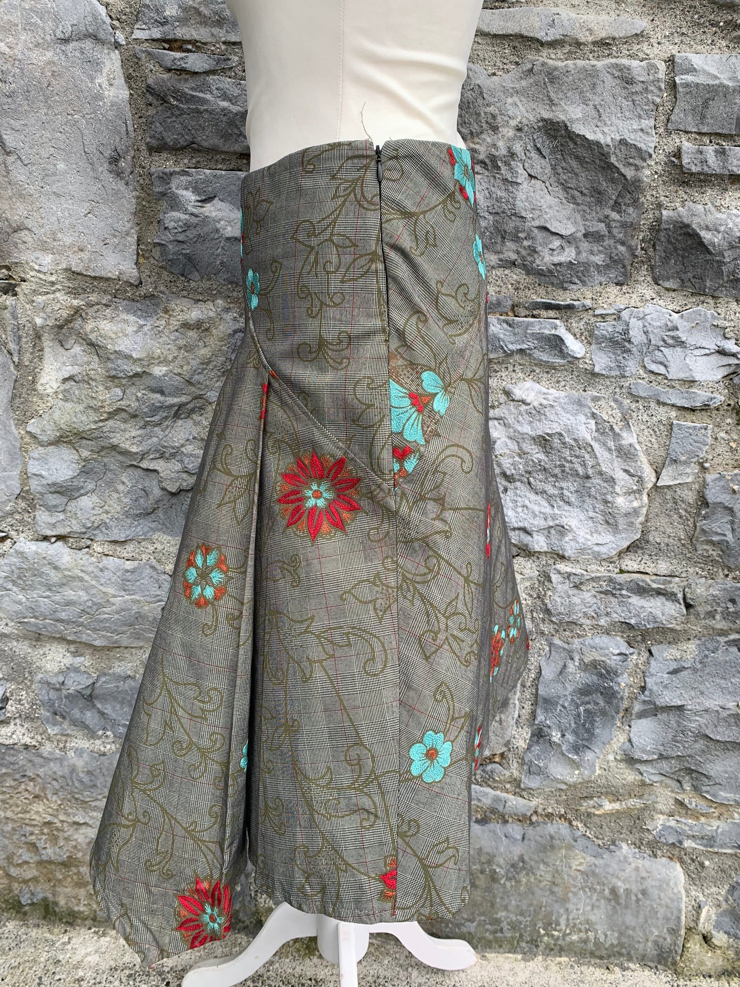 Brown skirt with teal flowers uk 8