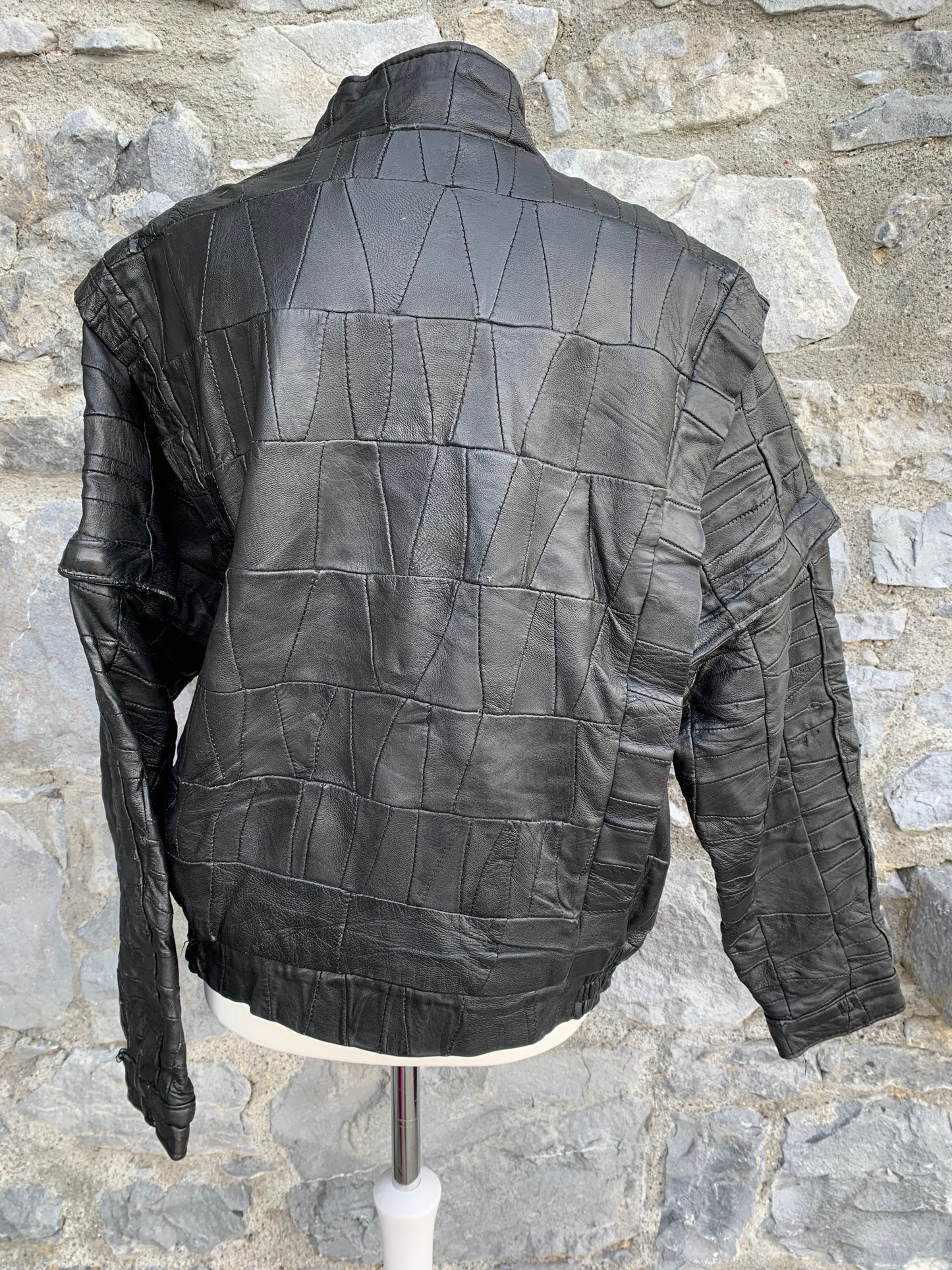 Black leather patchwork jacket Medium