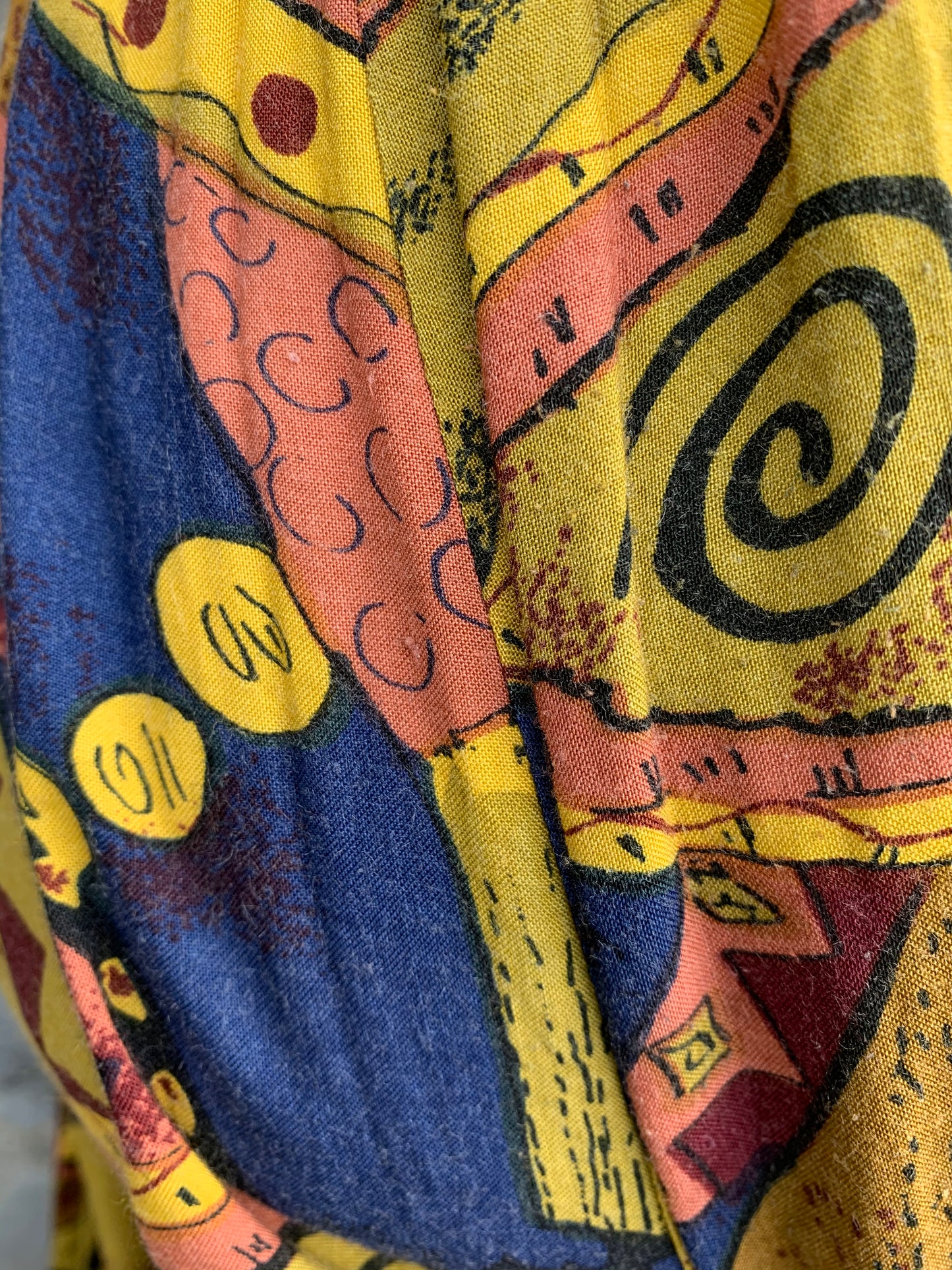 Yellow &navy abstract midi skirt uk 14
