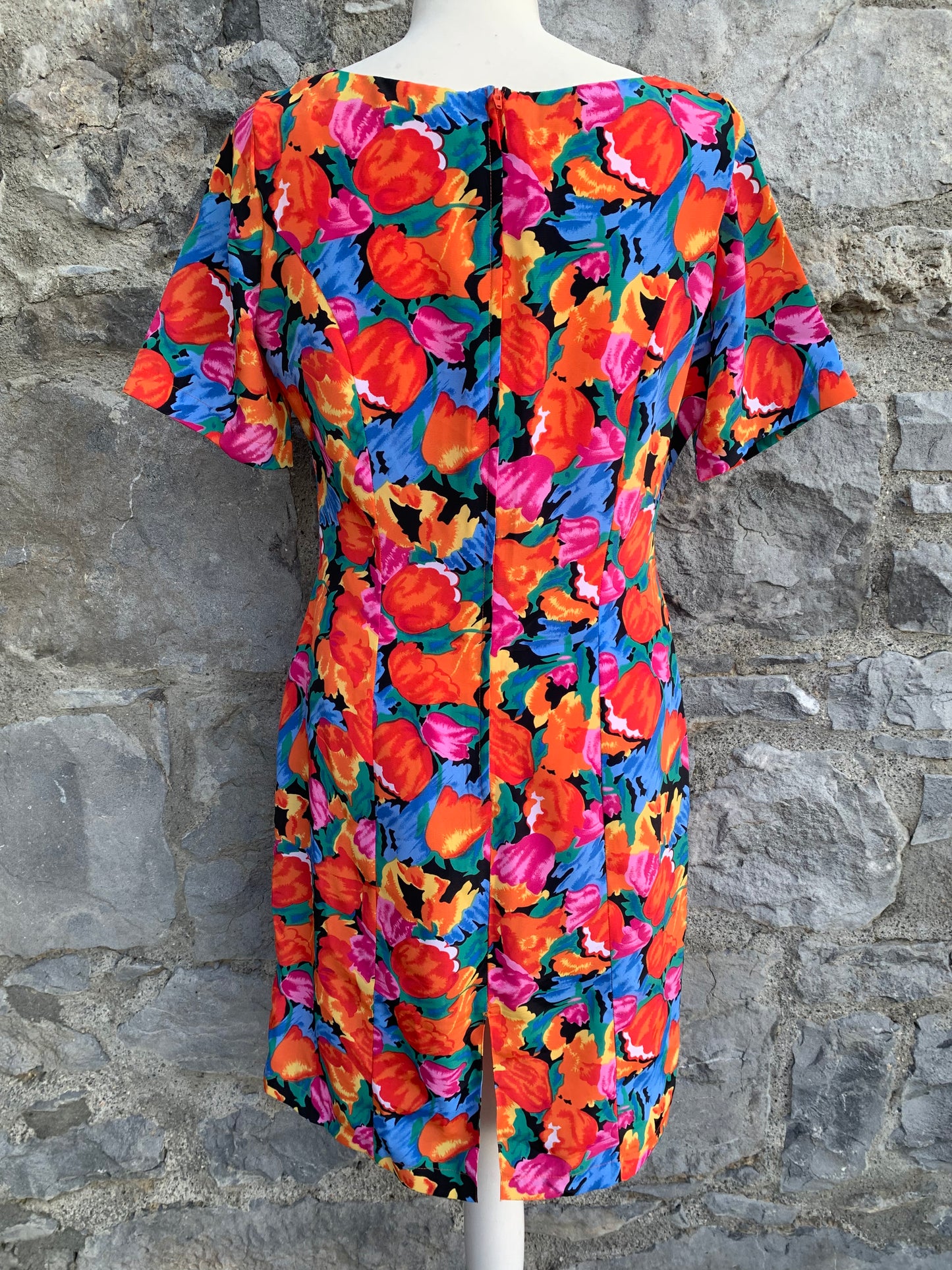 Essentials 80s colourful floral dress uk 12