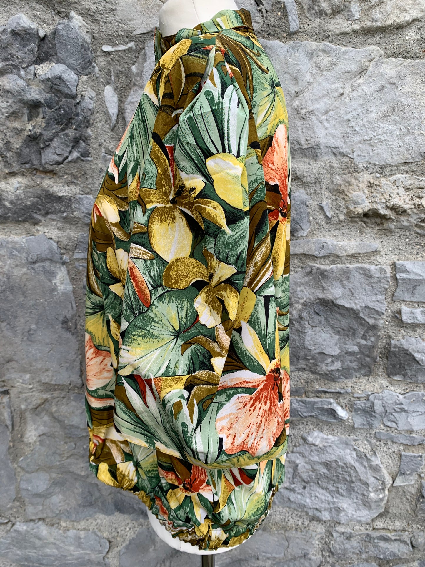 80s green floral top uk 14