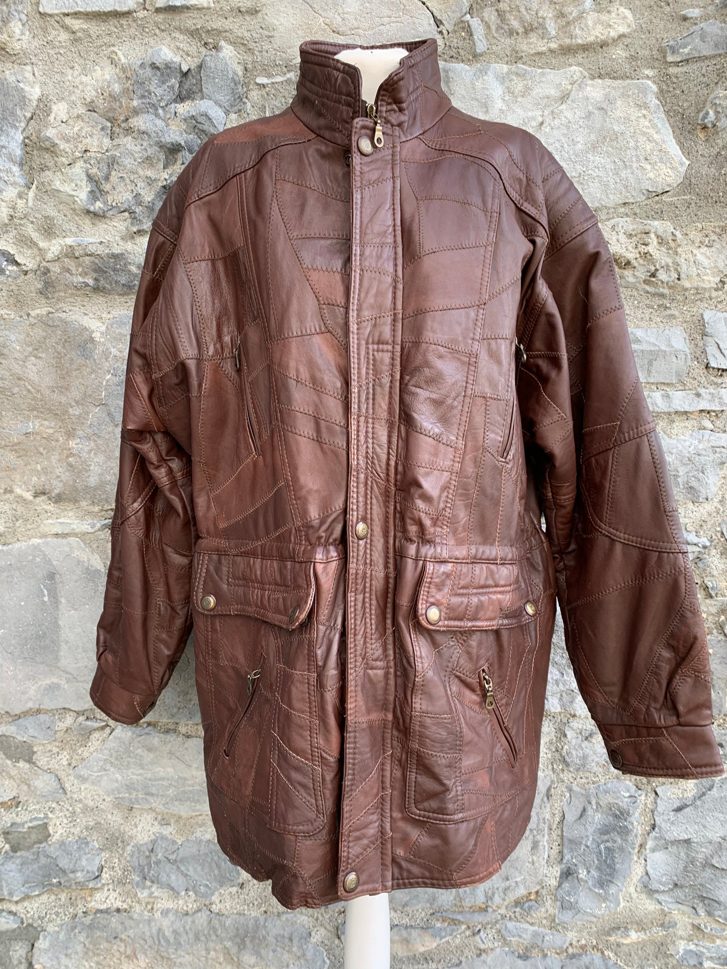 Brown patchwork long jacket M/L