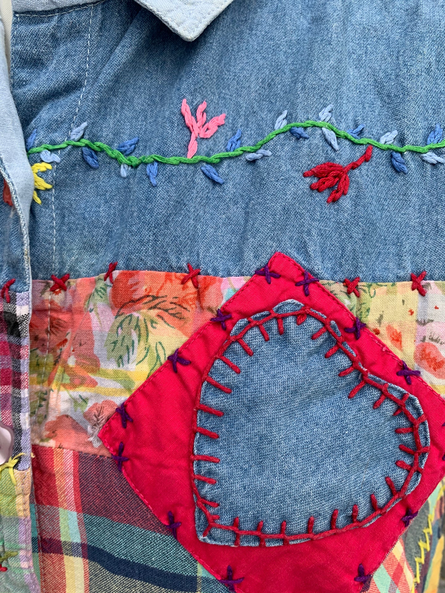 80s denim sleeveless top with patches uk 10